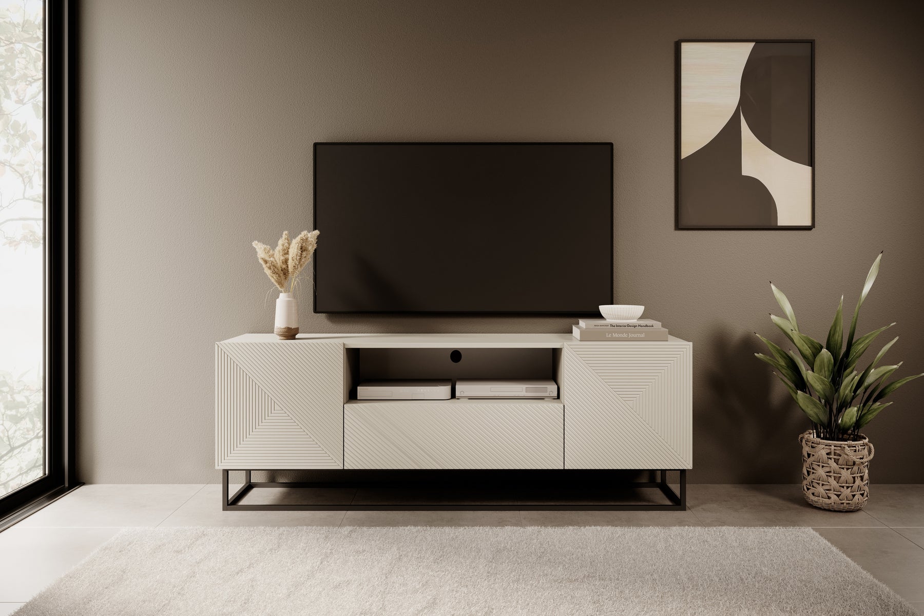 Mobile TV 2 ante 1 cassetto in legno laminato con piede in metallo Asha 167x40 cm