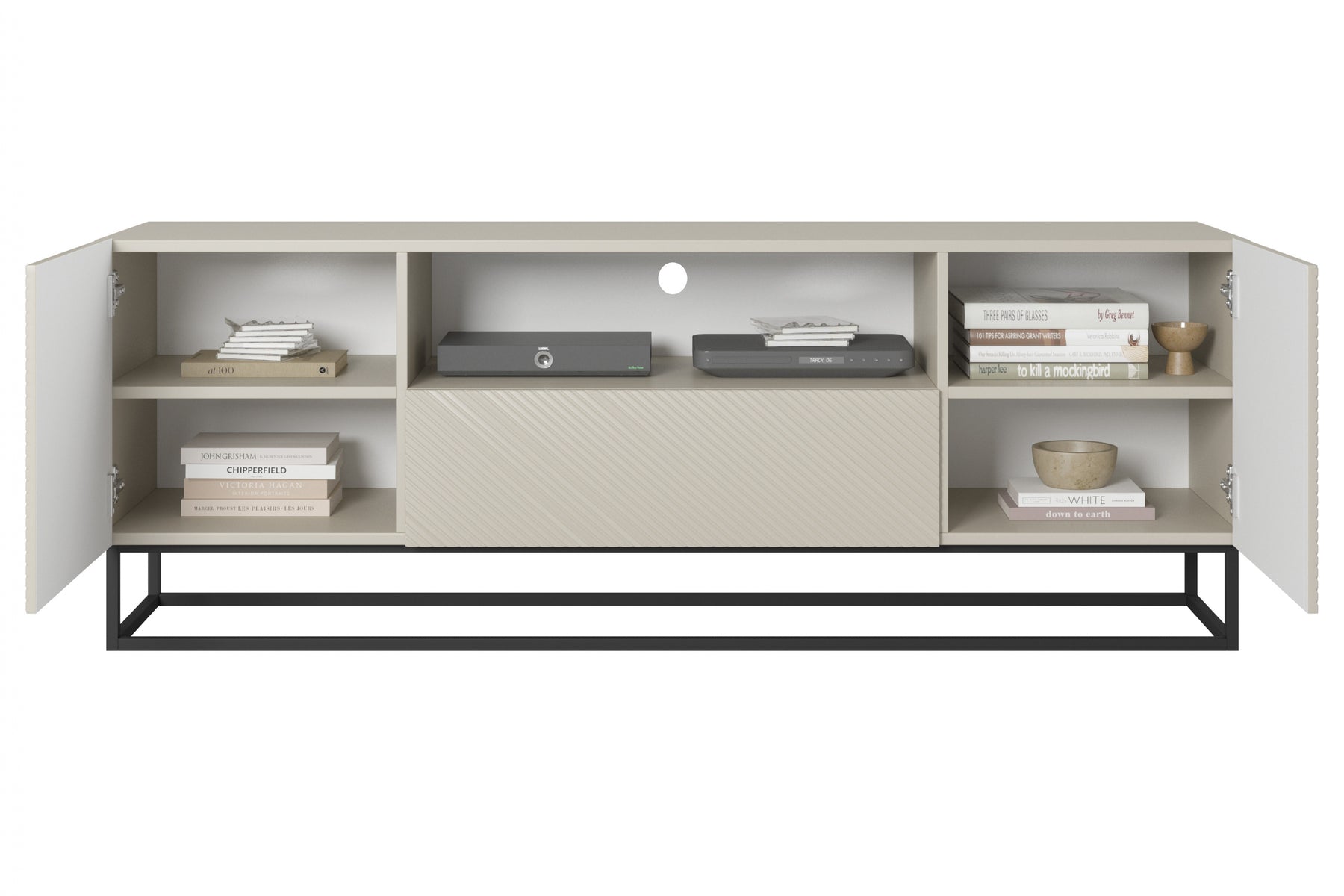 Mobile TV 2 ante 1 cassetto in legno laminato con piede in metallo Asha 167x40 cm