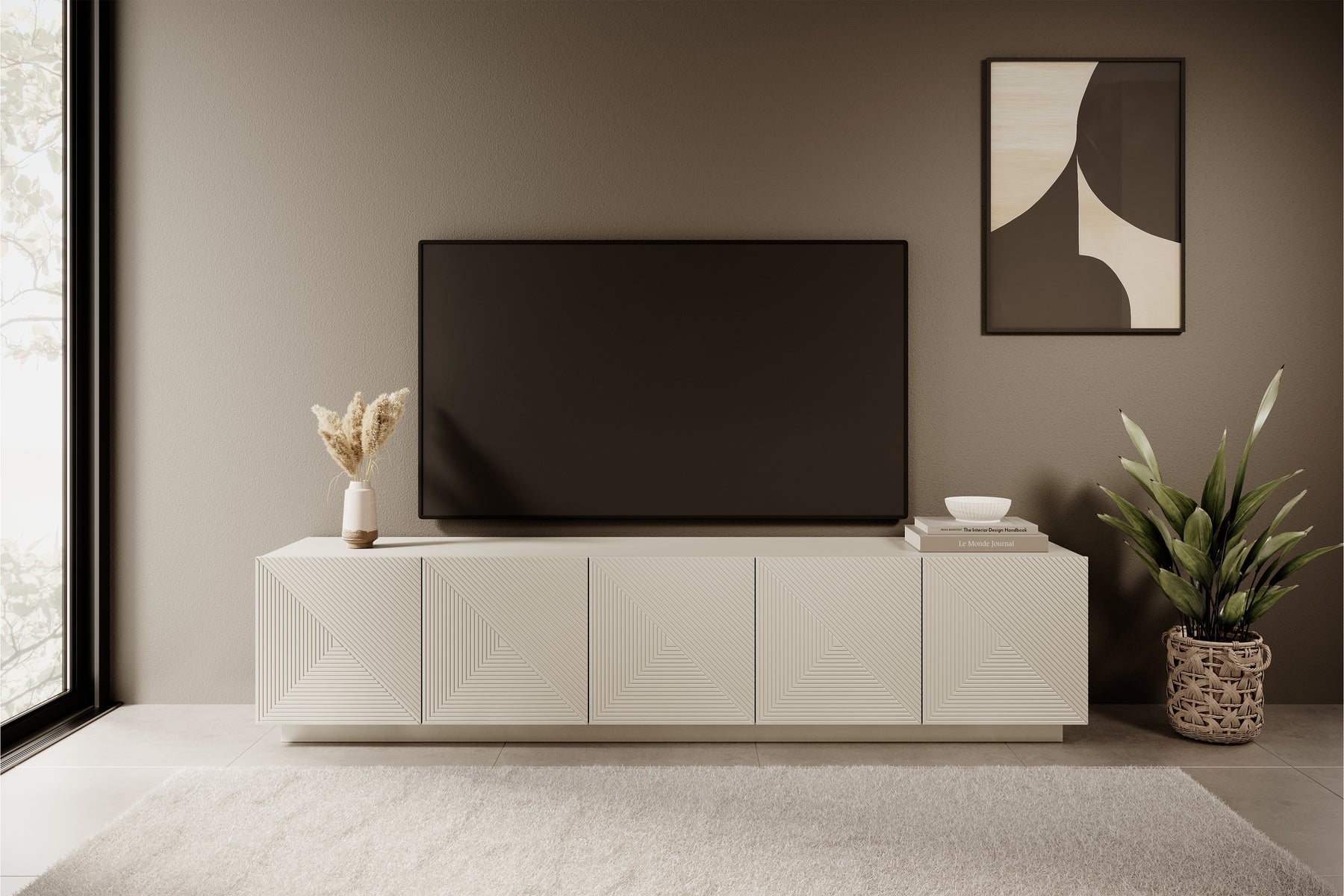 Mobile TV 5 ante in legno laminato Asha 200 x 40 cm