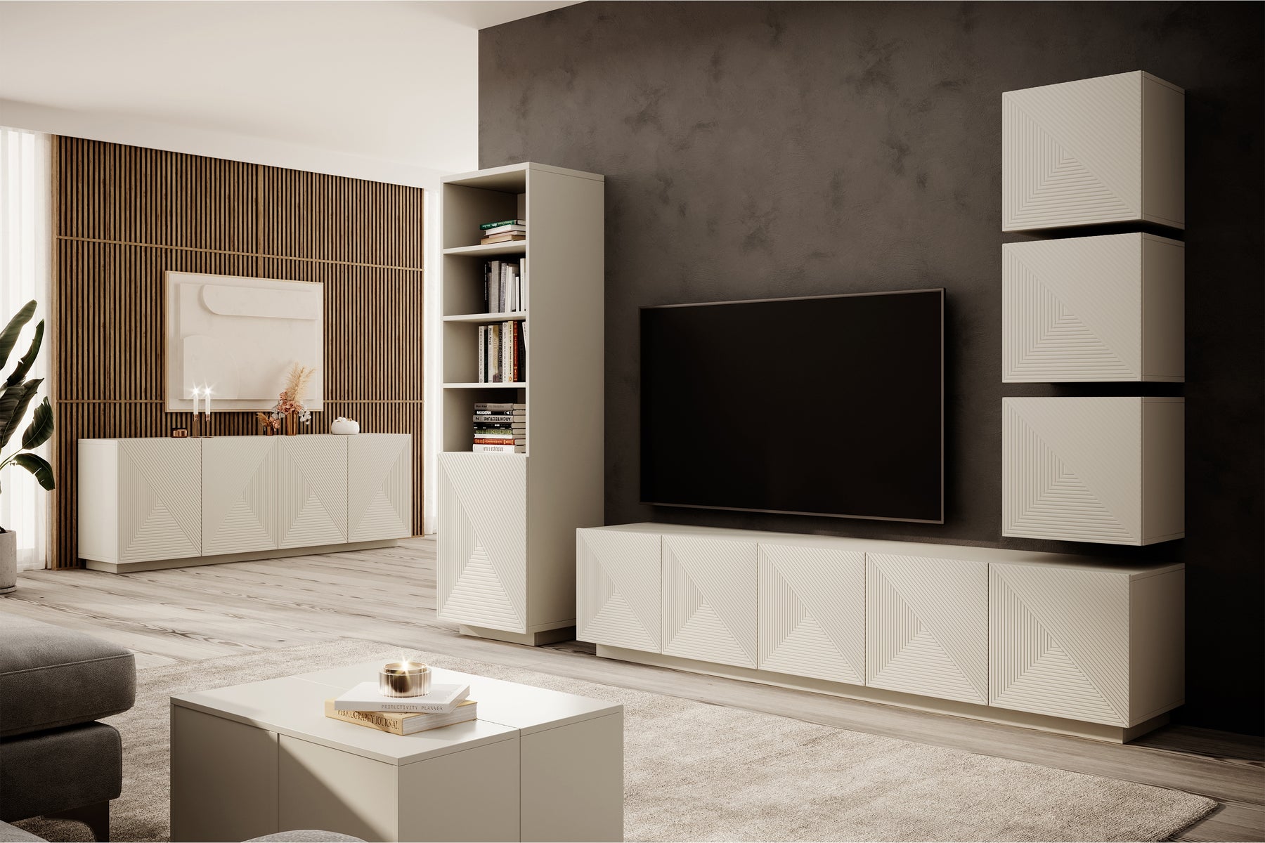 Mobile TV 5 ante in legno laminato Asha 200 x 40 cm