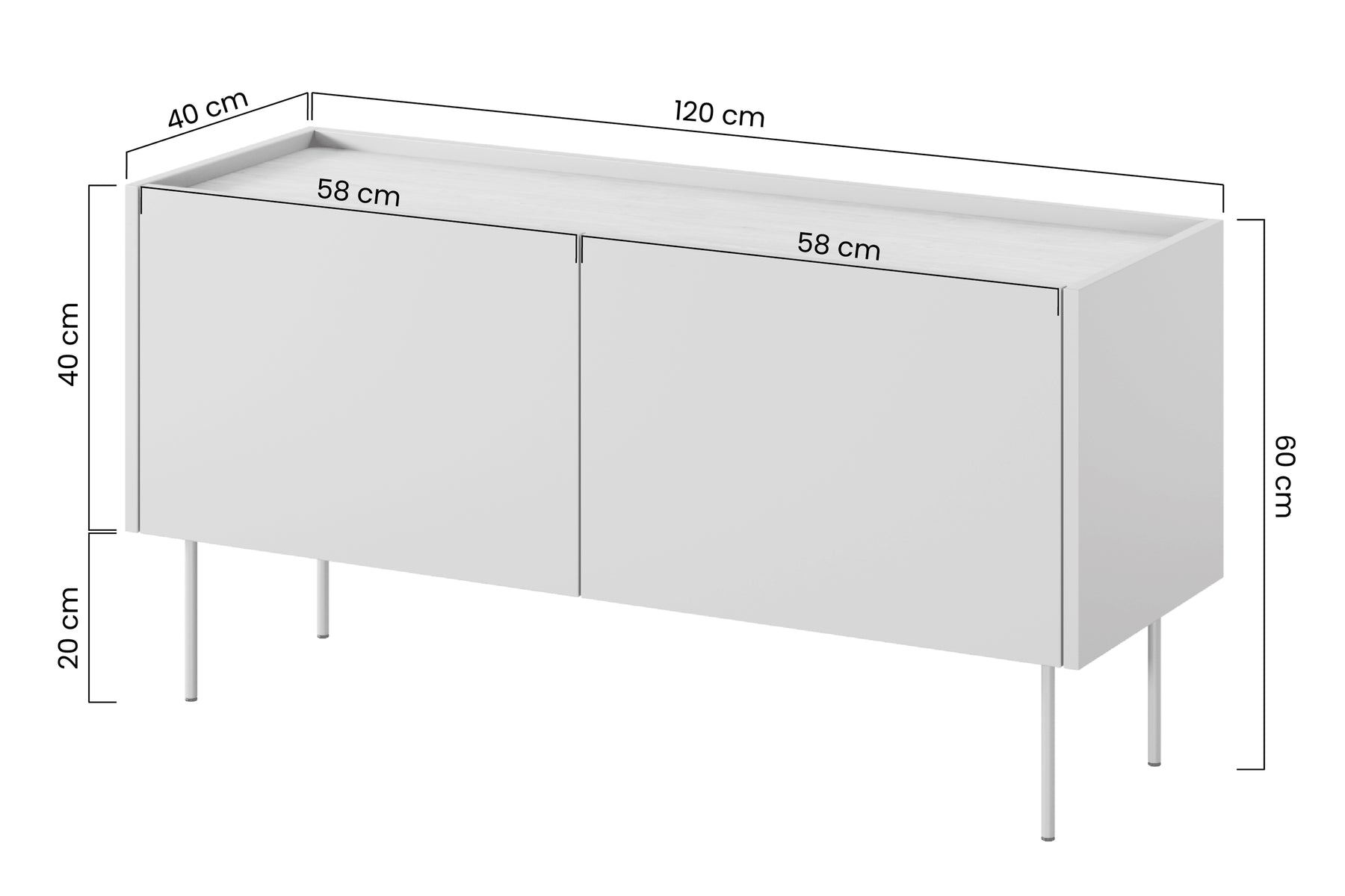 Mobile TV 2 ante 1 cassetto con piede in metallo Mars 120x60 cm
