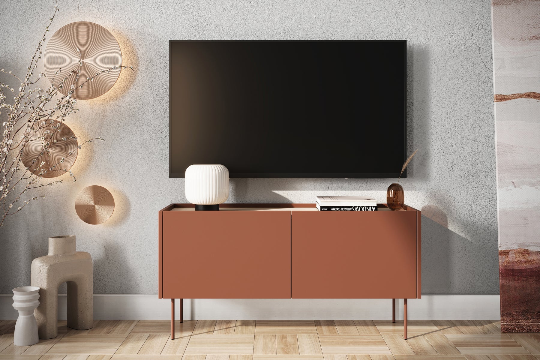Mobile TV 2 ante 1 cassetto con piede in metallo Mars 120x60 cm