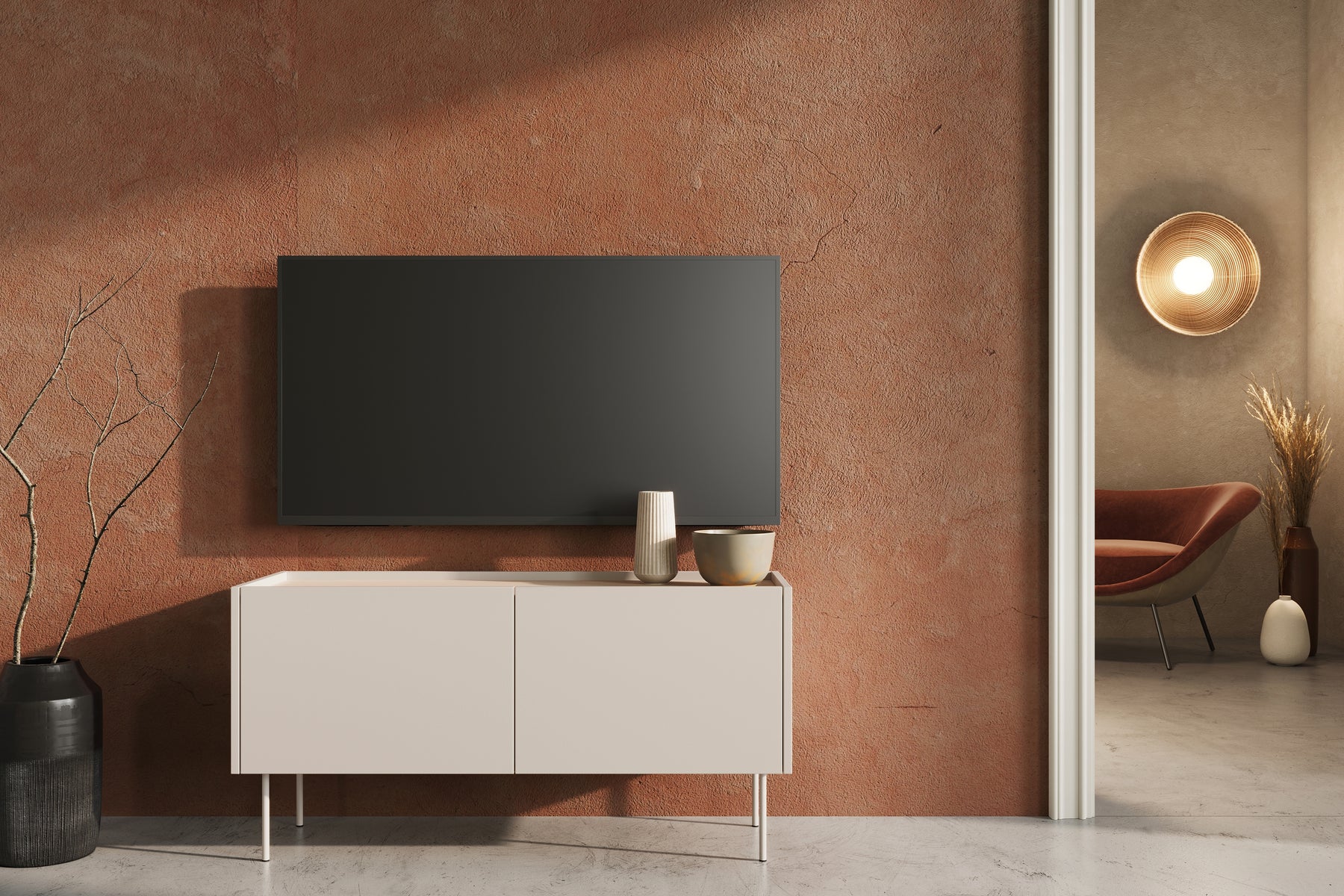 Mobile TV 2 ante 1 cassetto con piede in metallo Mars 120x60 cm
