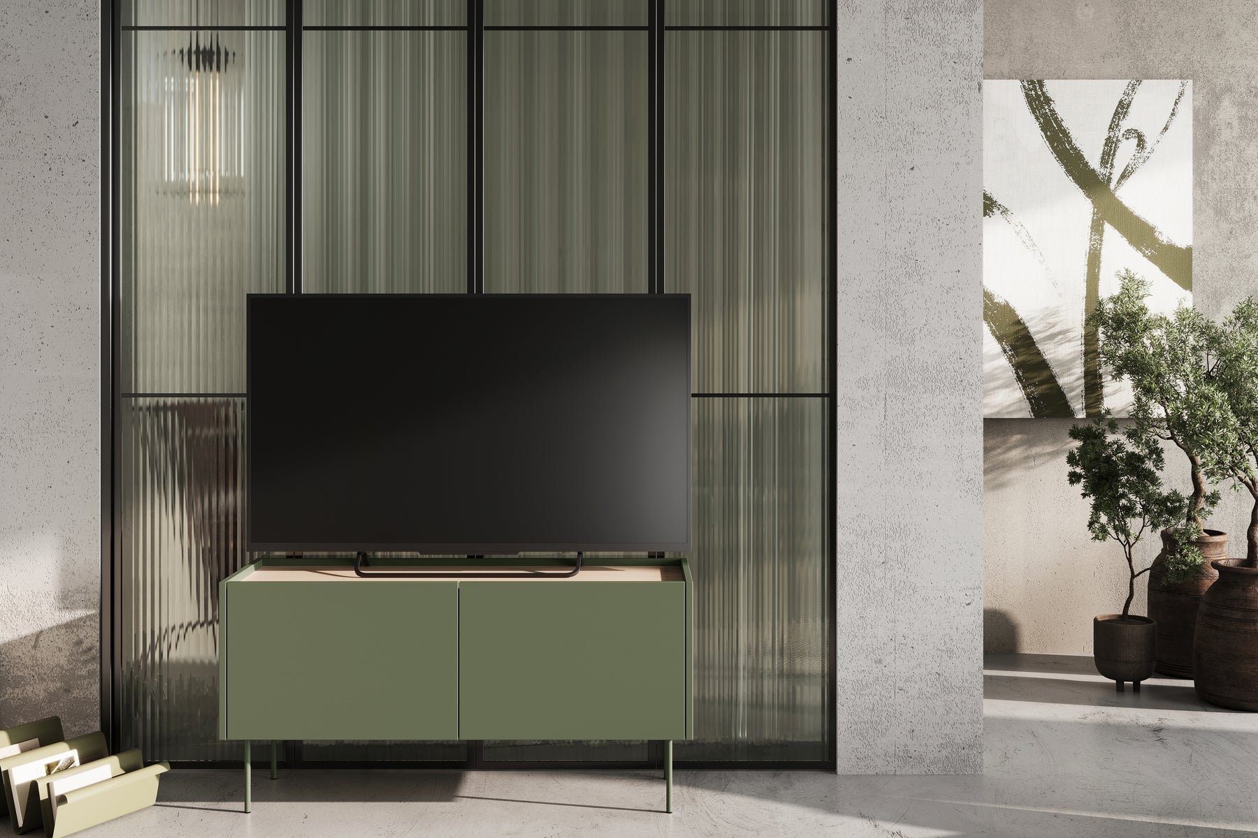 Mobile TV 2 ante 1 cassetto con piede in metallo Mars 120x60 cm