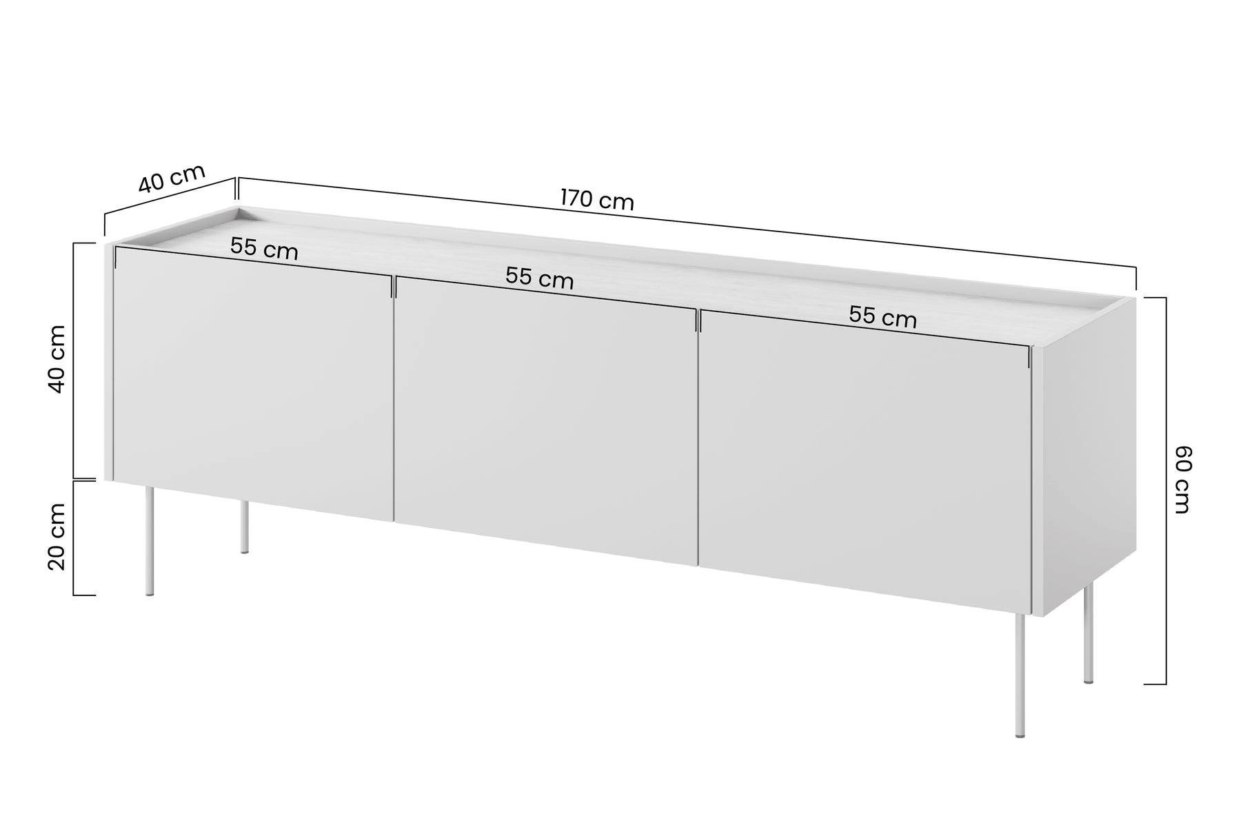 Mobile TV 3 ante 1 cassetto con piede in metallo Mars 170x60 cm