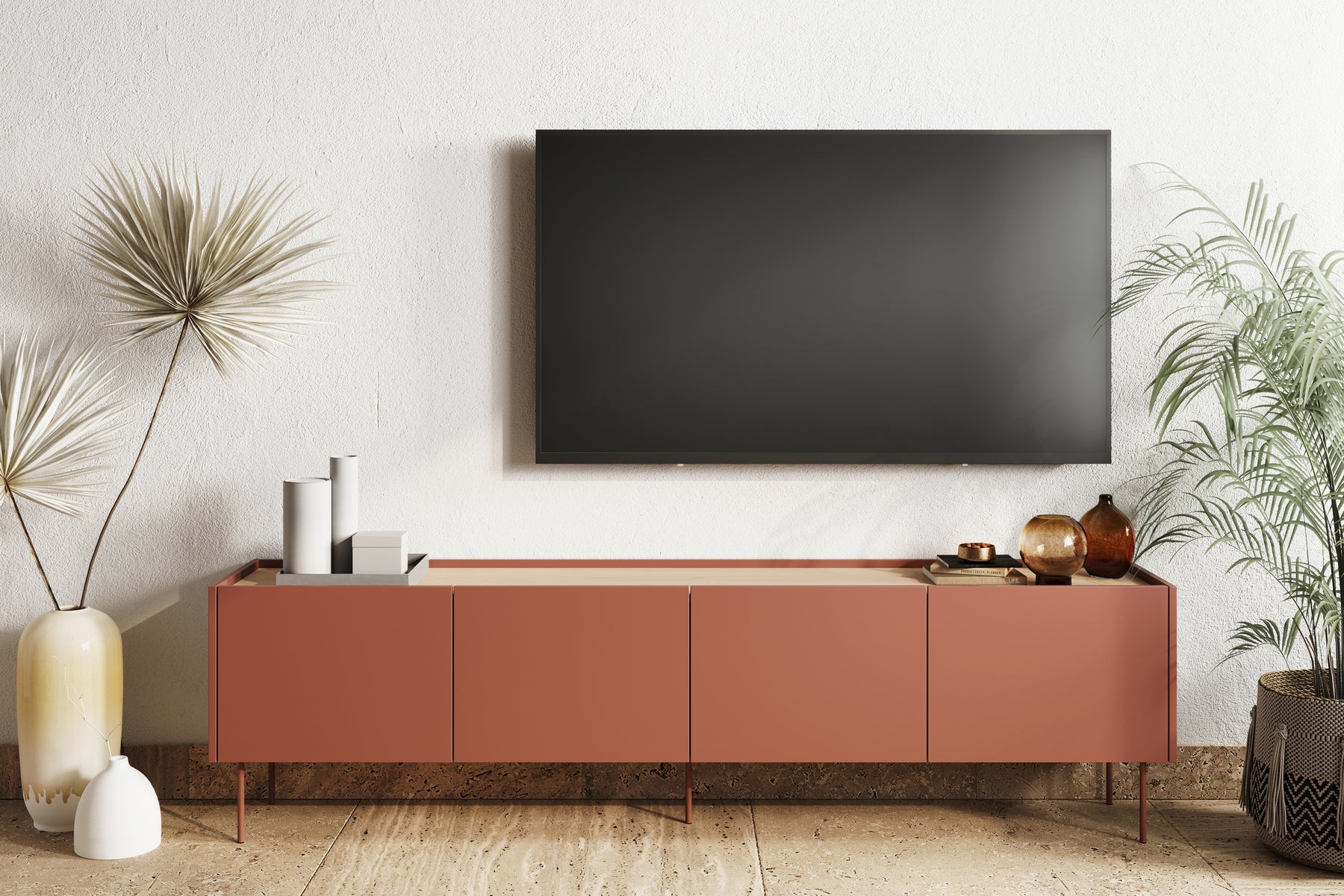 Mobile TV 4 ante 1 cassetto con piede in metallo Mars 220x60 cm