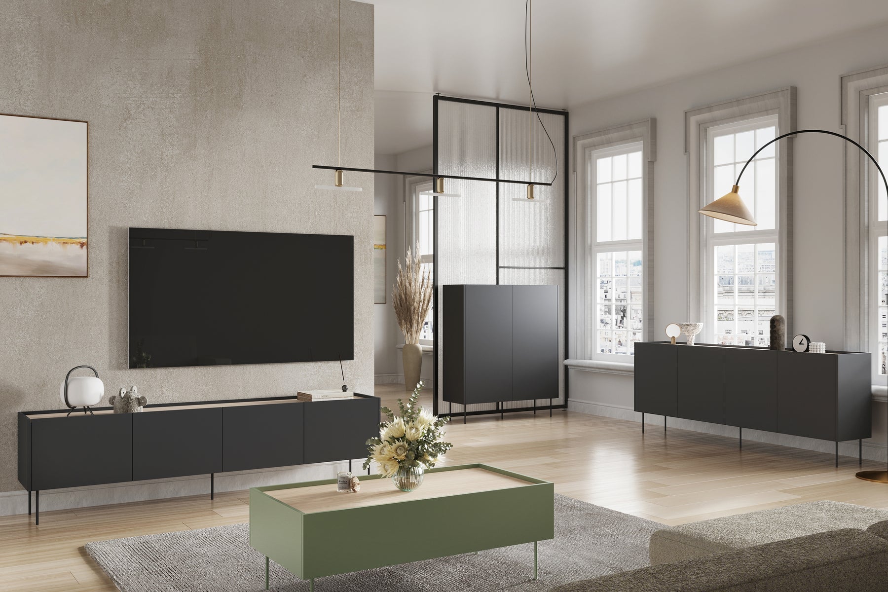 Mobile TV 4 ante 1 cassetto con piede in metallo Mars 220x60 cm