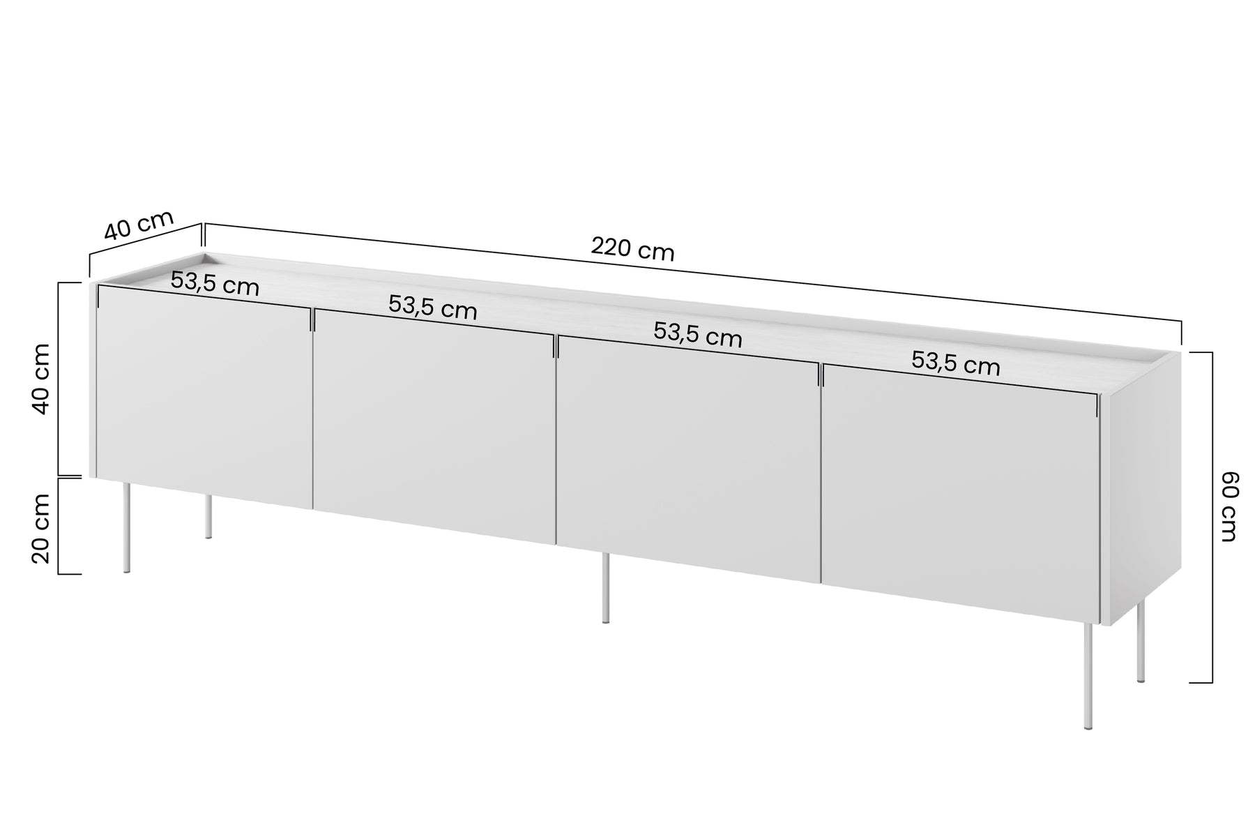 Mobile TV 4 ante 1 cassetto con piede in metallo Mars 220x60 cm