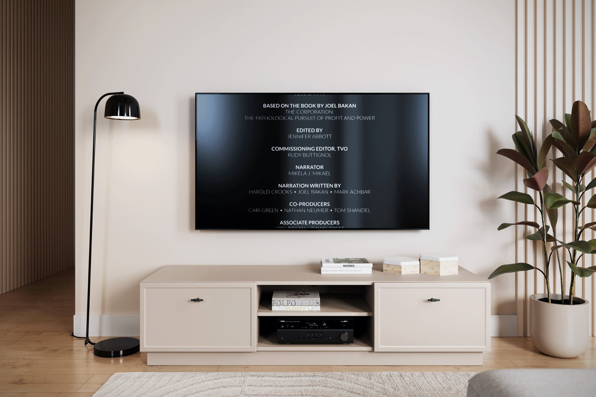 Mobile TV 2 cassetti cashmere con maniglie nere Lora 150x45 cm