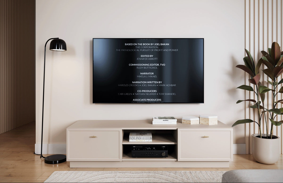 Mobile TV 2 cassetti cashmere con maniglie oro Lora 150x45 cm