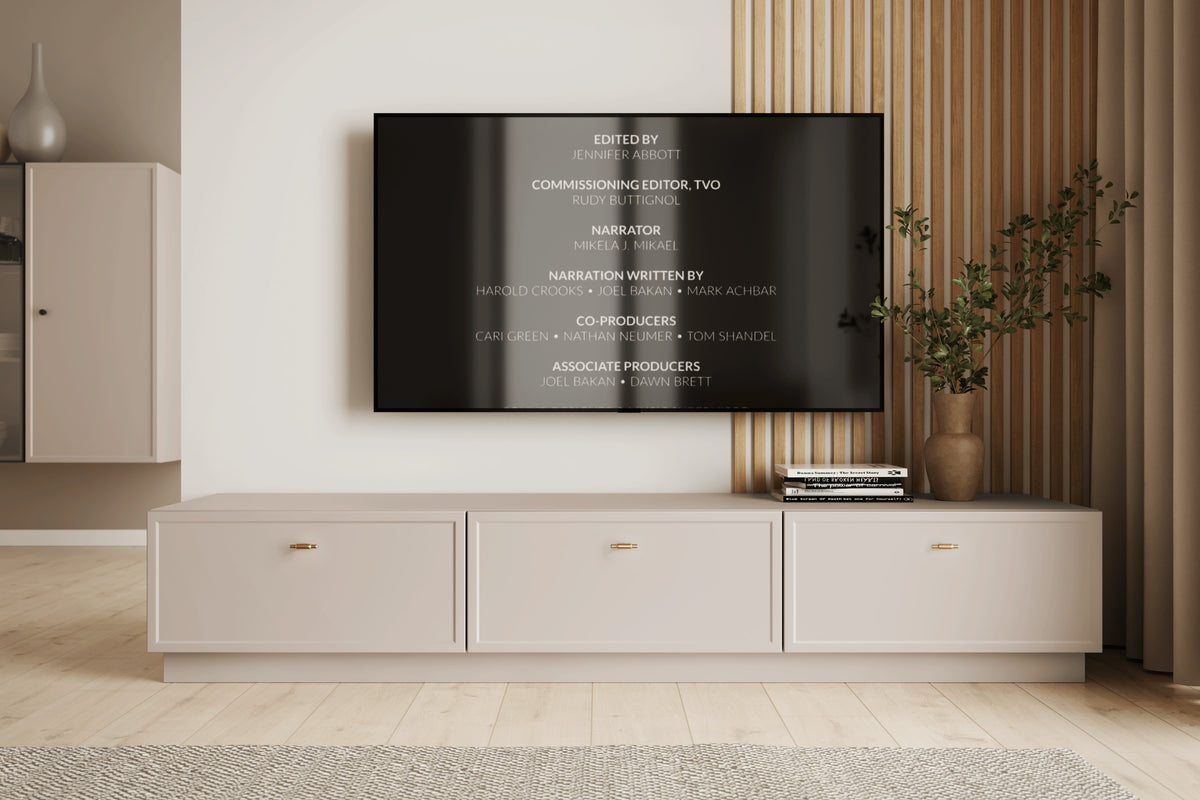 Mobile TV 1 anta 2 cassetti cashmere con maniglie oro Lora 200x45 cm