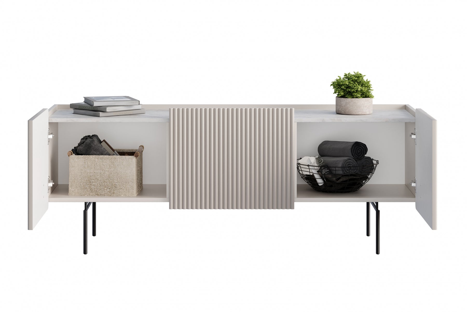 Mobile TV 2 ante 1 cassetto con piede in metallo cashmere Miami 150x57 cm