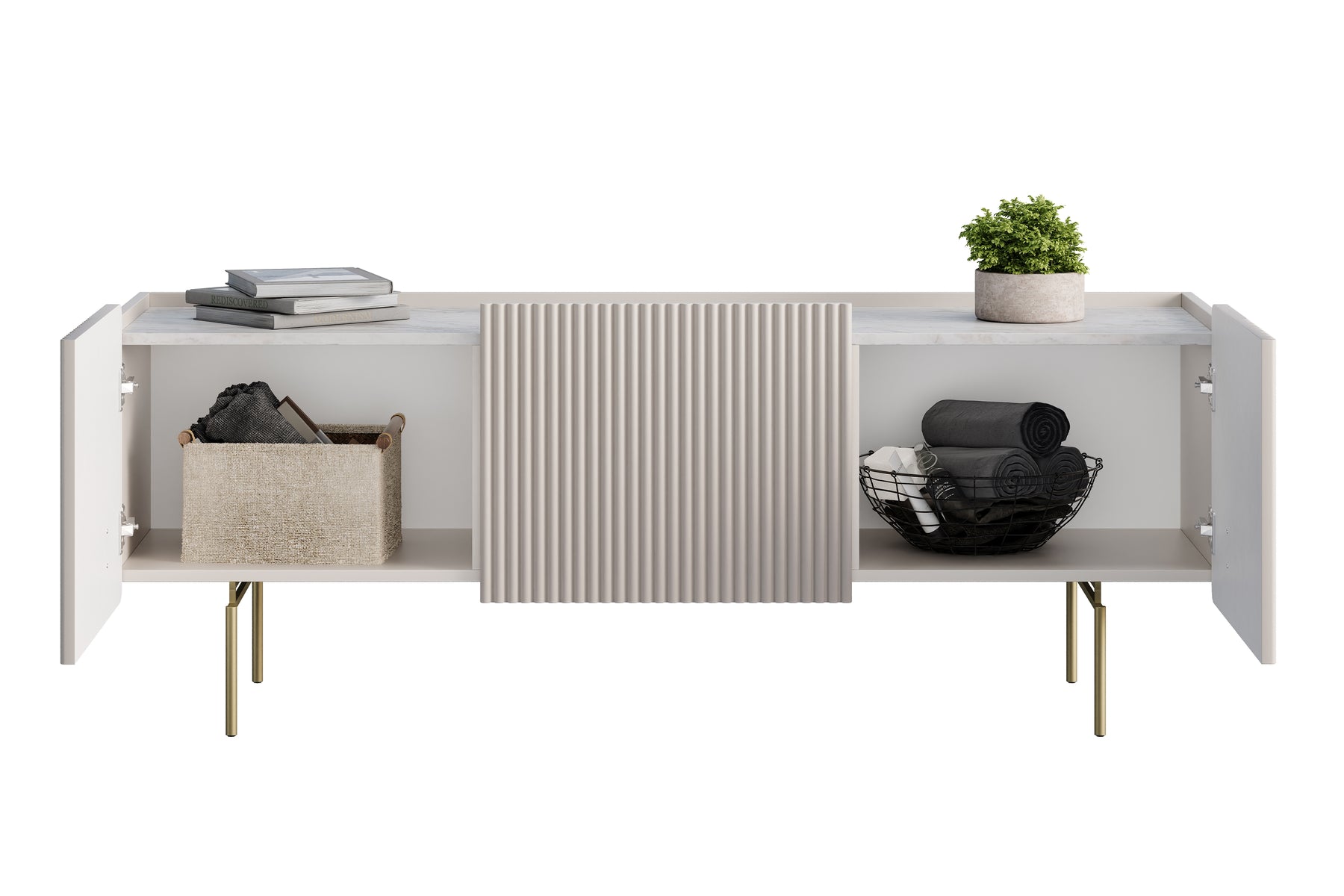 Mobile TV 2 ante 1 cassetto con piede in metallo cashmere Miami 150x57 cm