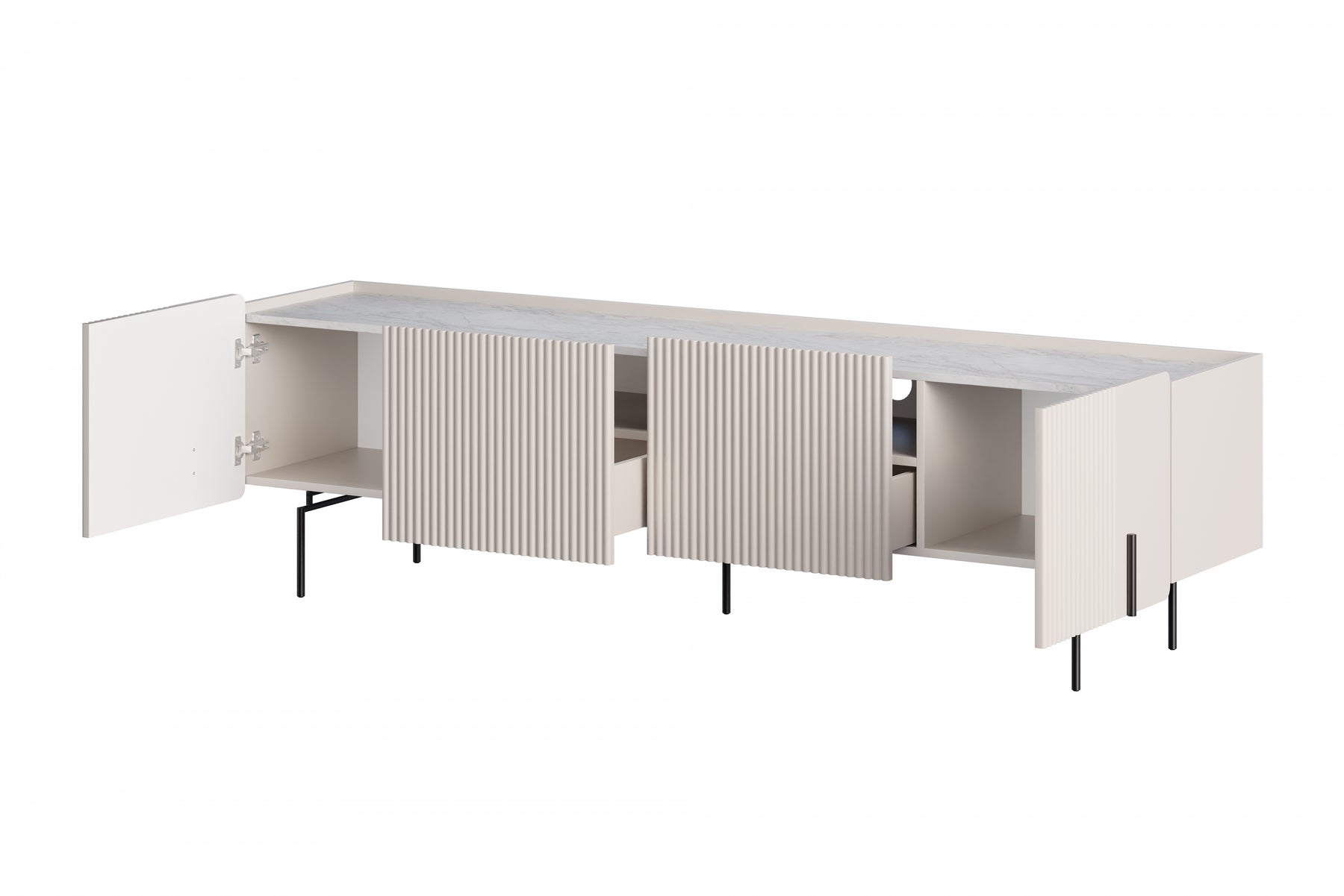 Mobile TV 2 ante 2 cassetti con piede in metallo cashmere Miami 200x57 cm