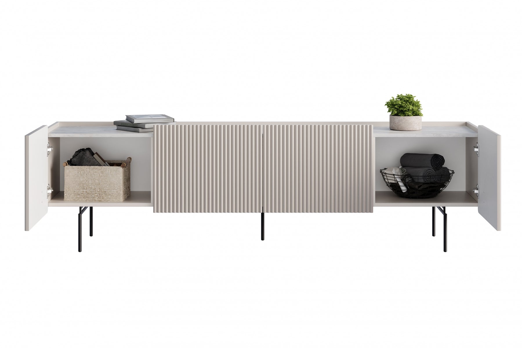 Mobile TV 2 ante 2 cassetti con piede in metallo cashmere Miami 200x57 cm