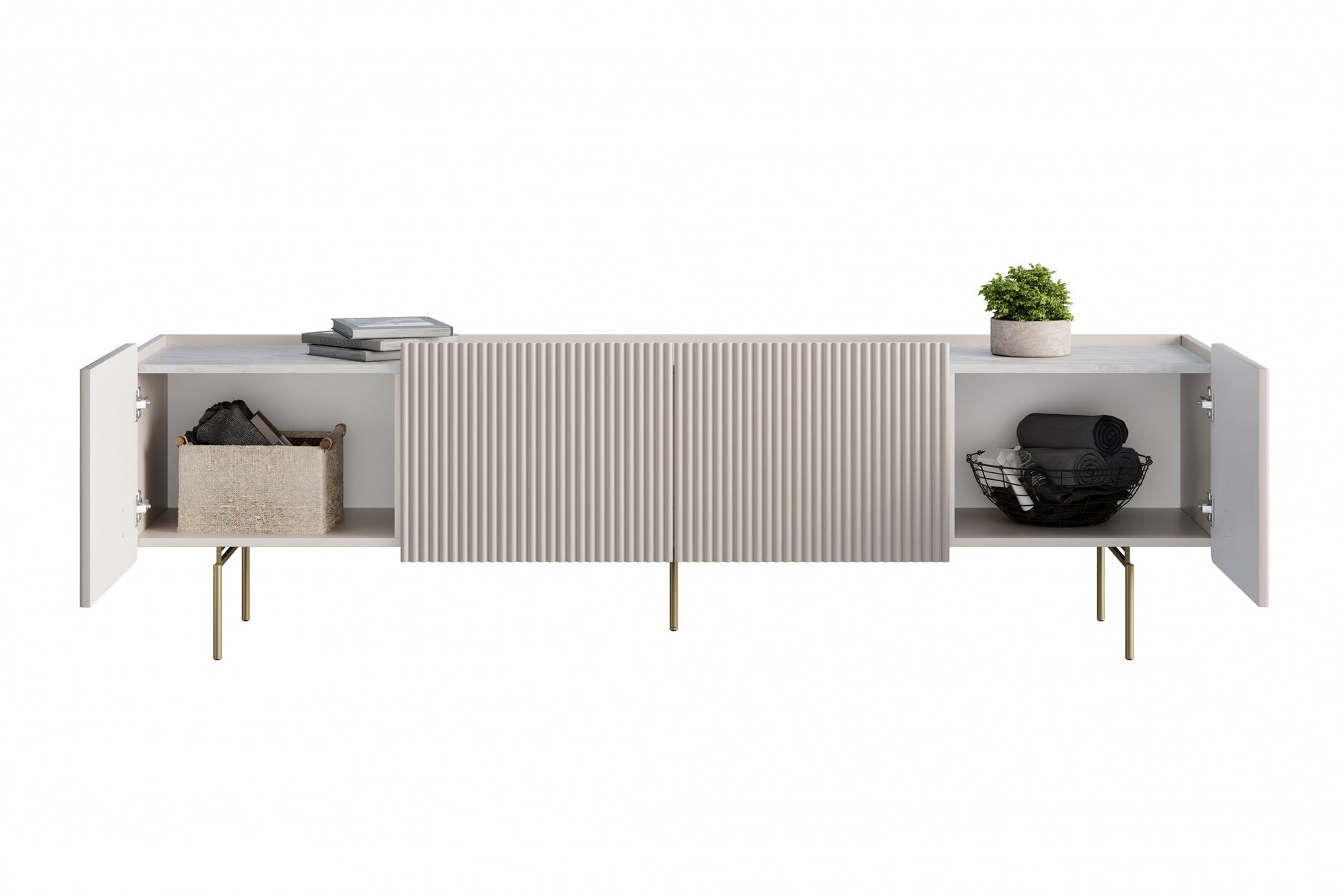 Mobile TV 2 ante 2 cassetti con piede in metallo cashmere Miami 200x57 cm