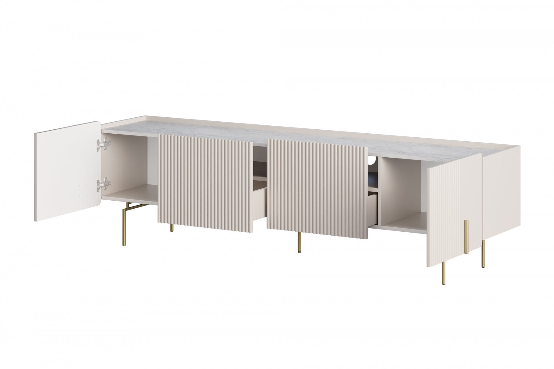 Mobile TV 2 ante 2 cassetti con piede in metallo cashmere Miami 200x57 cm