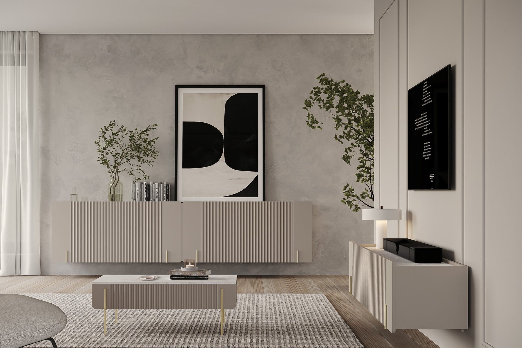 Mobile TV 2 ante 2 cassetti sospeso cashmere Miami 200x40 cm