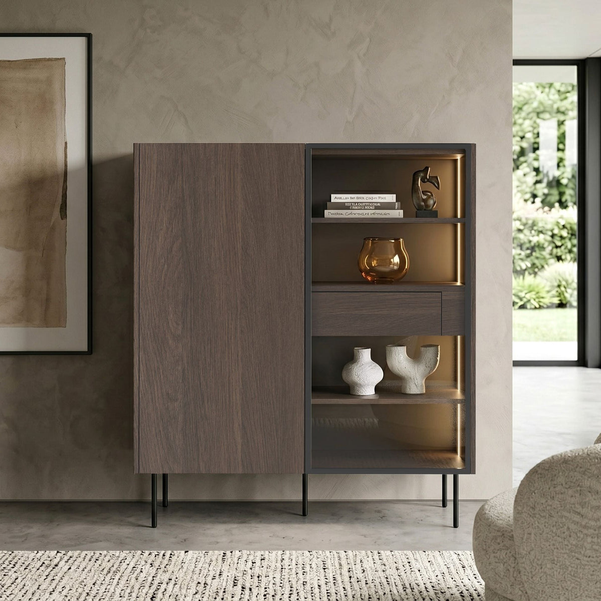 Credenza 2 ante e 2 cassetti con gambe in metallo Ohra 120 x 40 cm