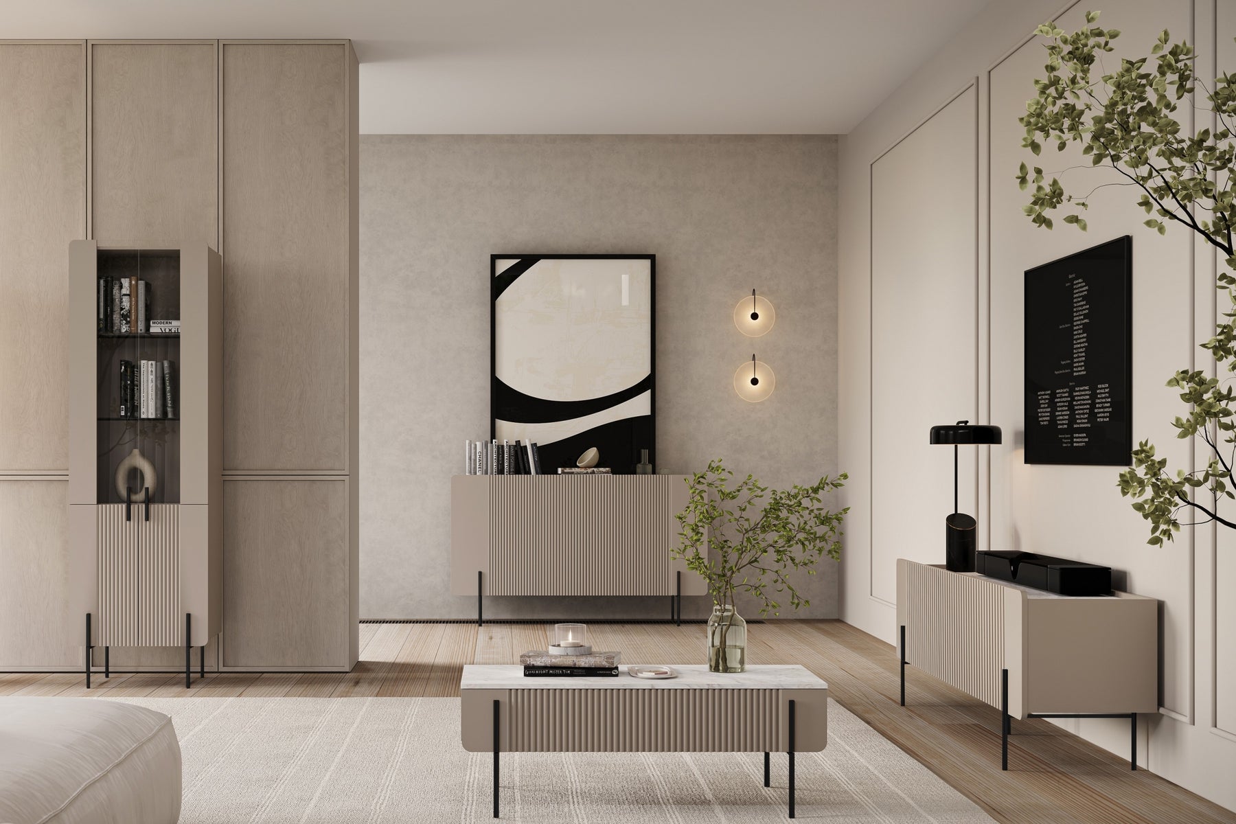 Vetrina 4 ante con piede in metallo cashmere Miami 60x190 cm