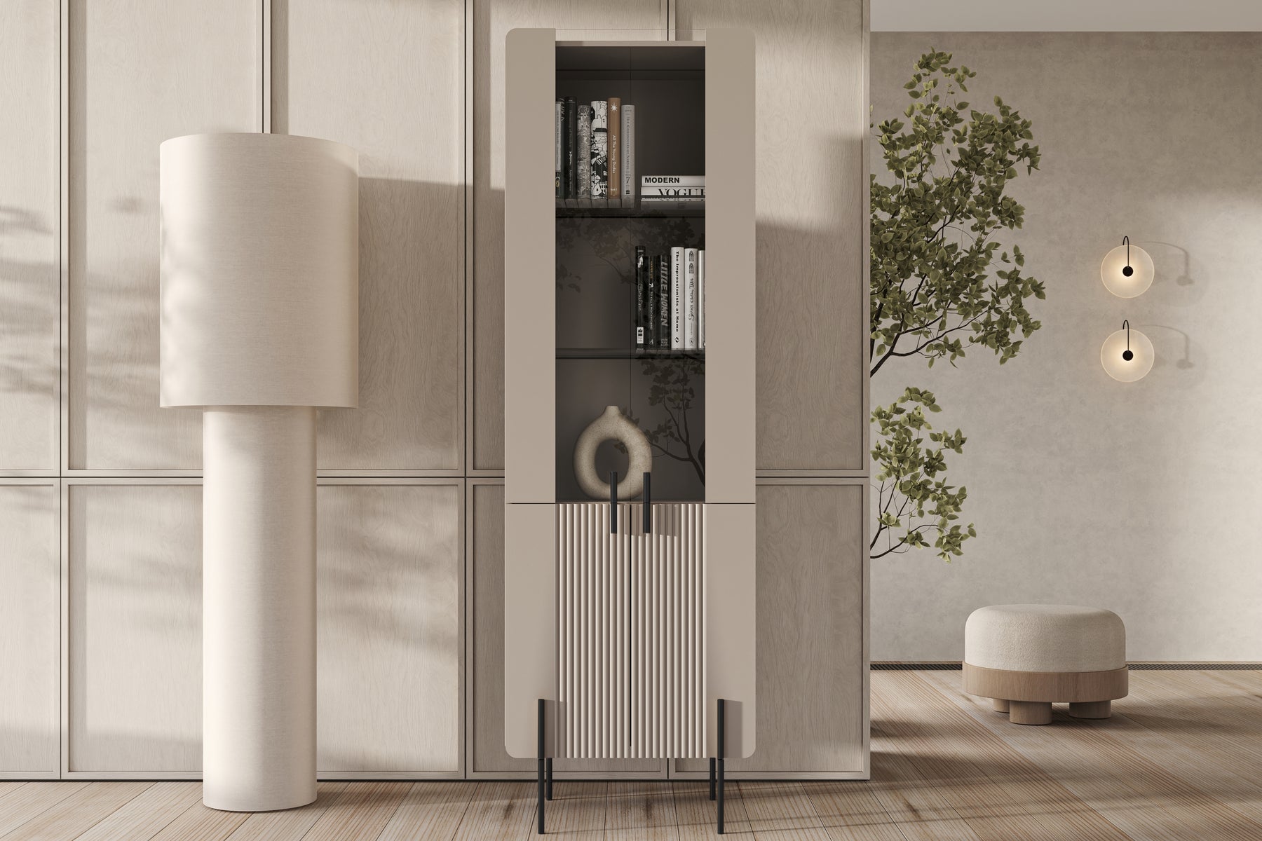 Vetrina 4 ante con piede in metallo cashmere Miami 60x190 cm
