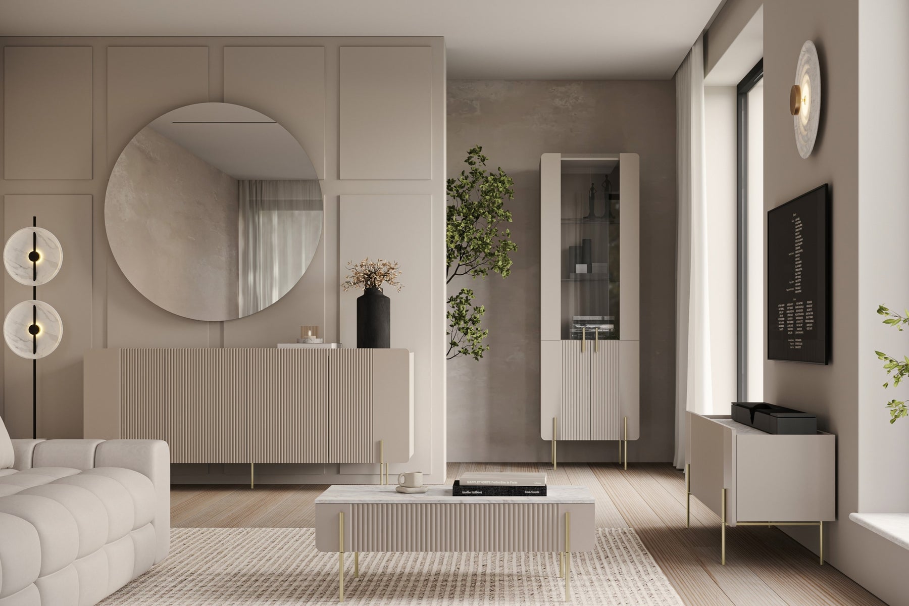 Vetrina 4 ante con piede in metallo cashmere Miami 60x190 cm