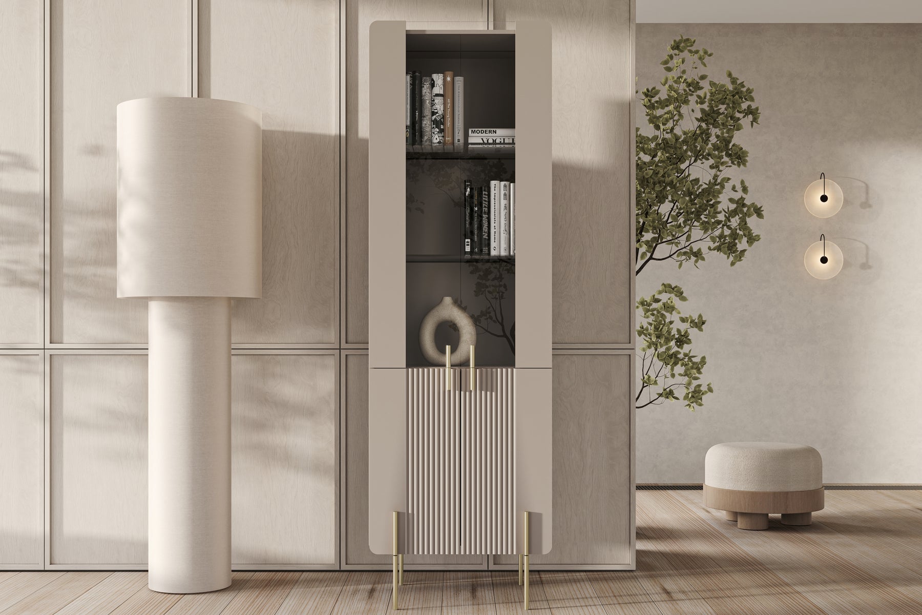 Vetrina 4 ante con piede in metallo cashmere Miami 60x190 cm