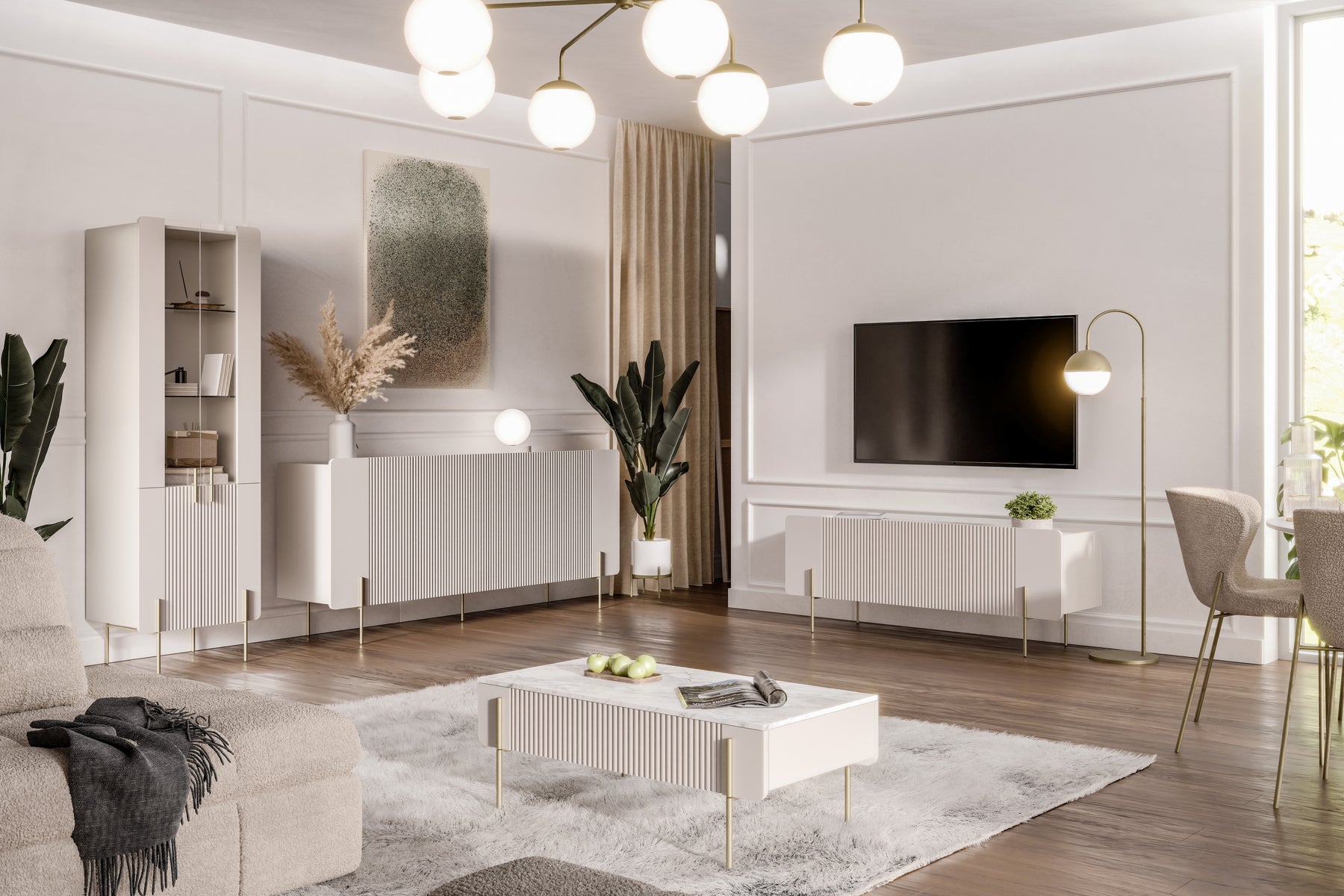 Vetrina 4 ante con piede in metallo cashmere Miami 60x190 cm