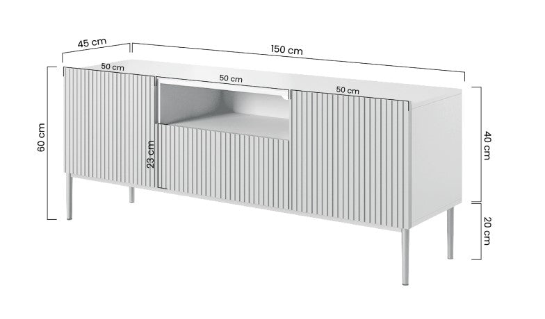Mobile TV 2 ante e 1 cassetto con piede in metallo nero Nicole 150 x 45 cm