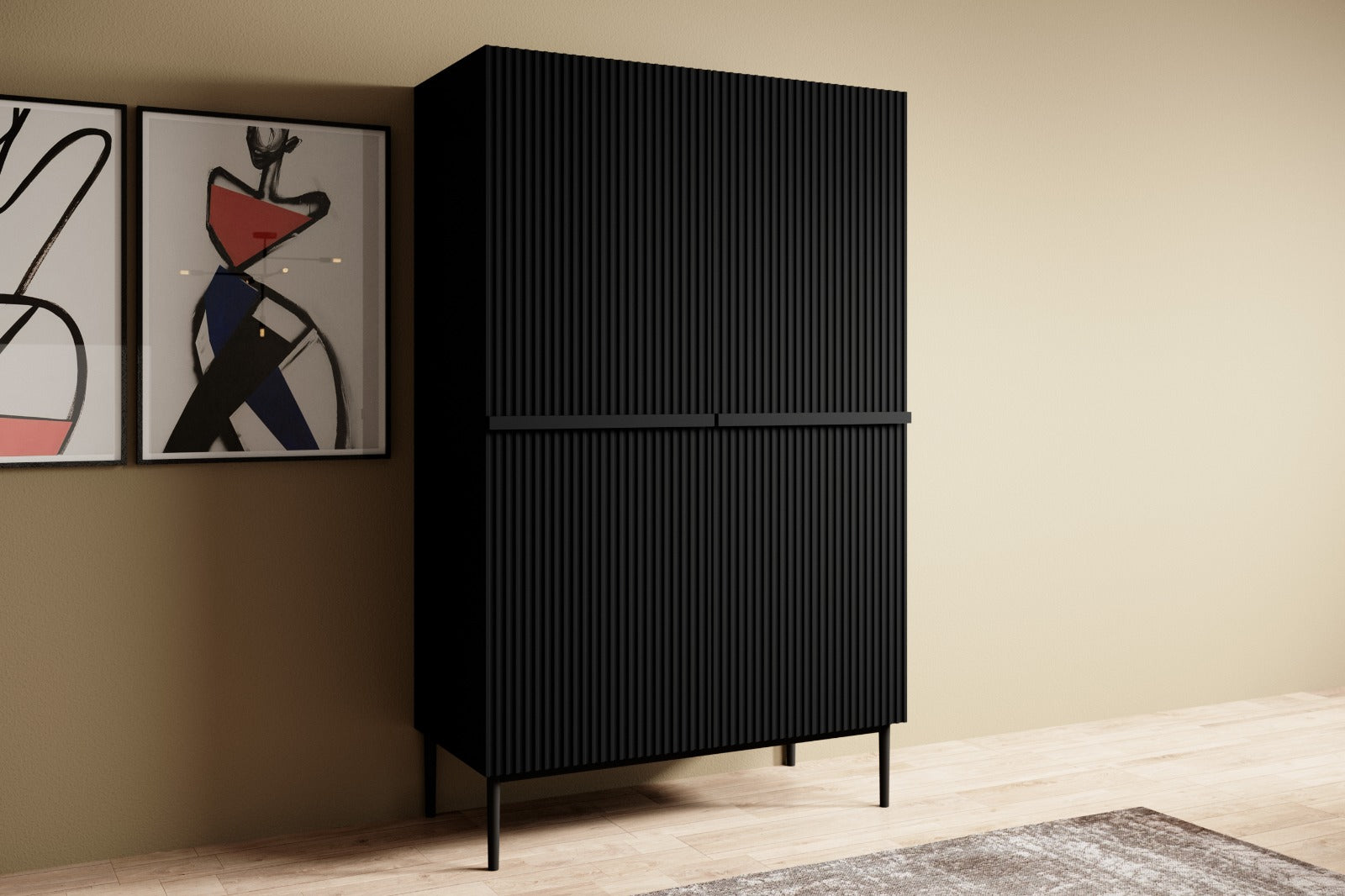 Credenza 2 ante con piede in metallo nero Nicole 100x160 cm