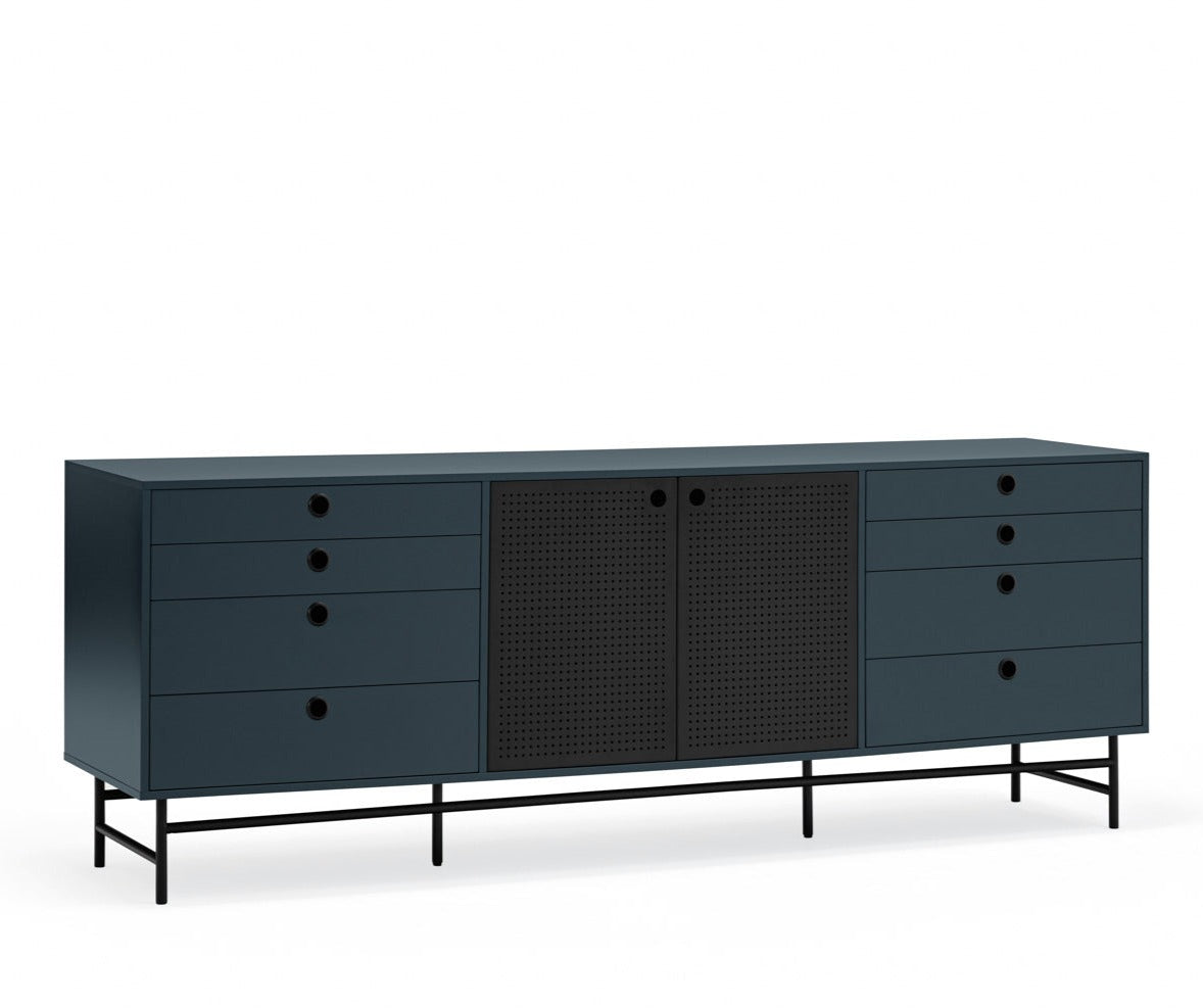 Madia 8 cassetti 2 ante blu Punto di Teulat 212x47 cm