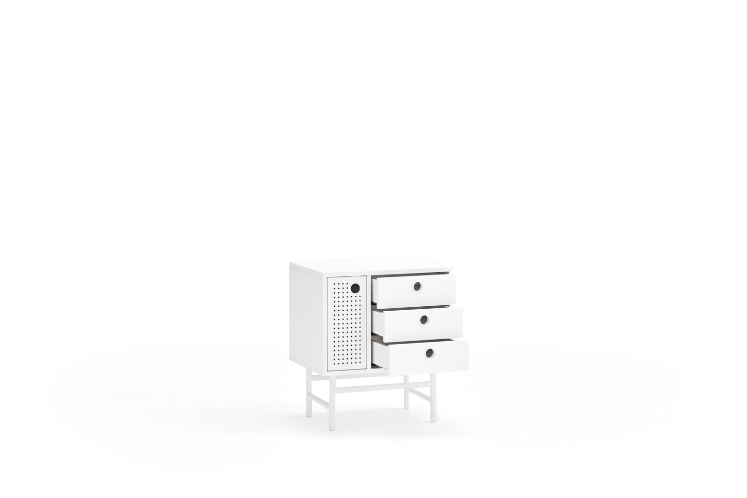 Comodino bianco 3 cassetti 1 anta - Punto di Teulat 48x35 cm