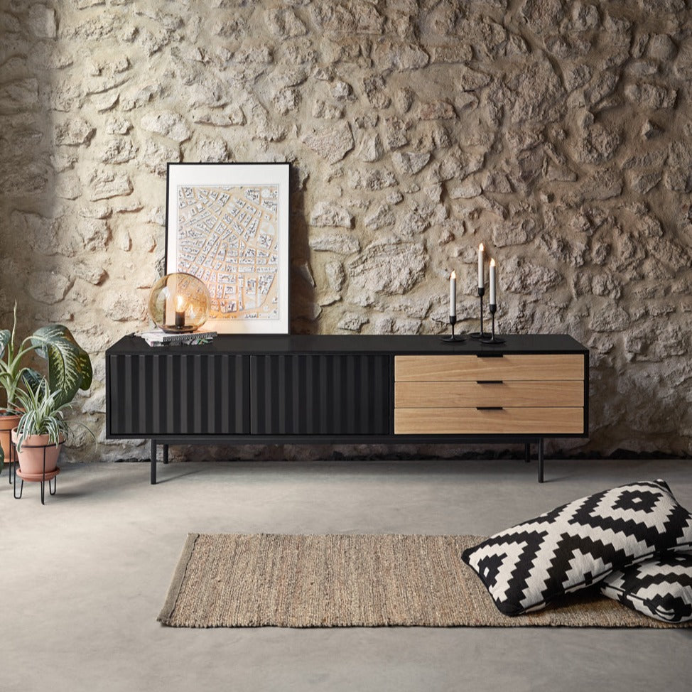 Mobile TV nero e rovere chiaro Sierra di Teulat 180x40 cm