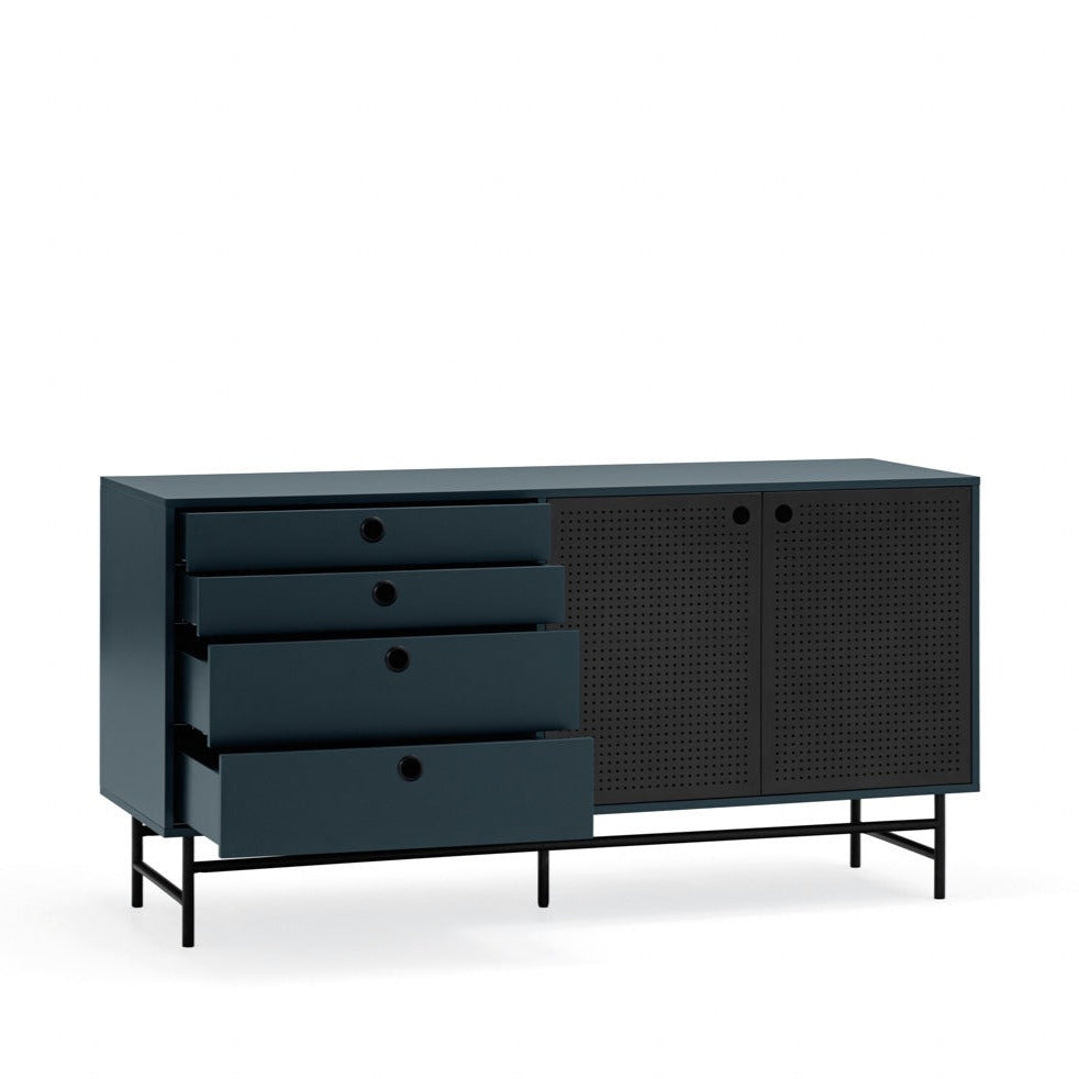 Madia 4 cassetti 2 ante blu Punto di Teulat 150x47 cm