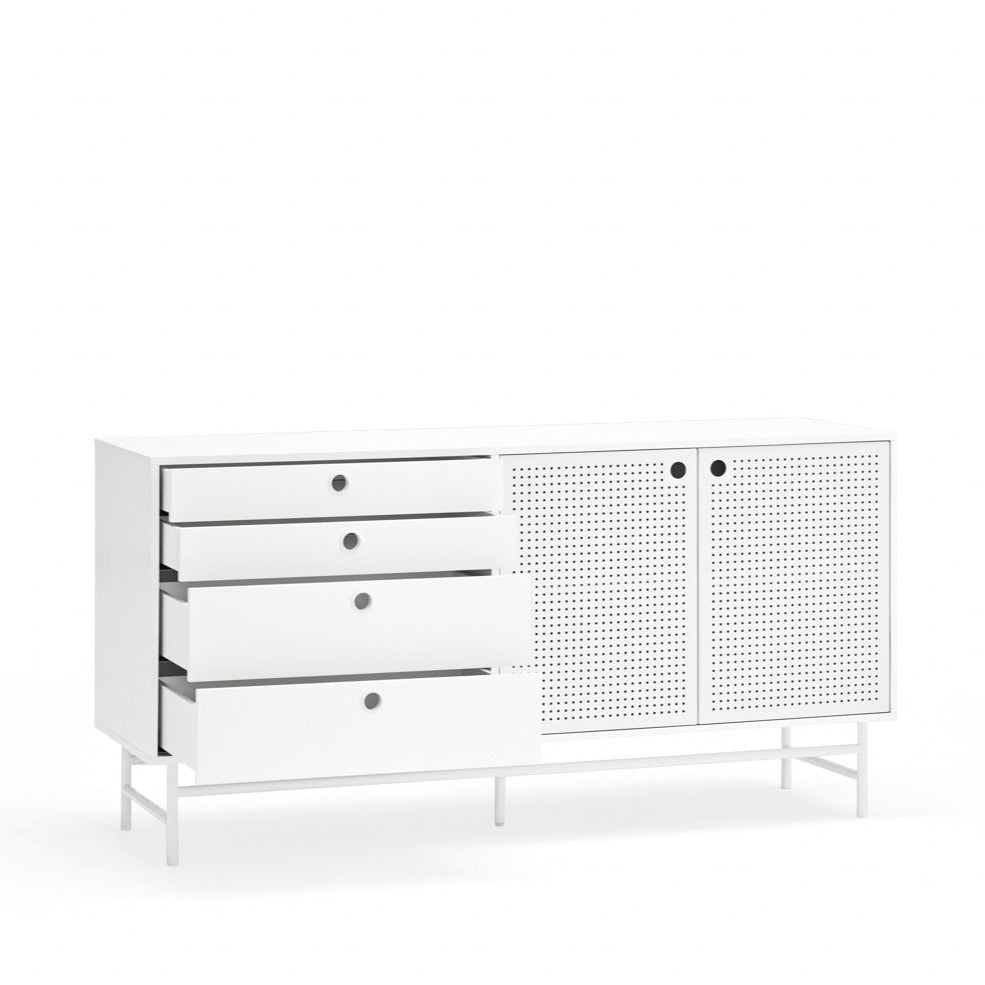 Madia 4 cassetti 2 ante bianco Punto di Teulat 150x47 cm