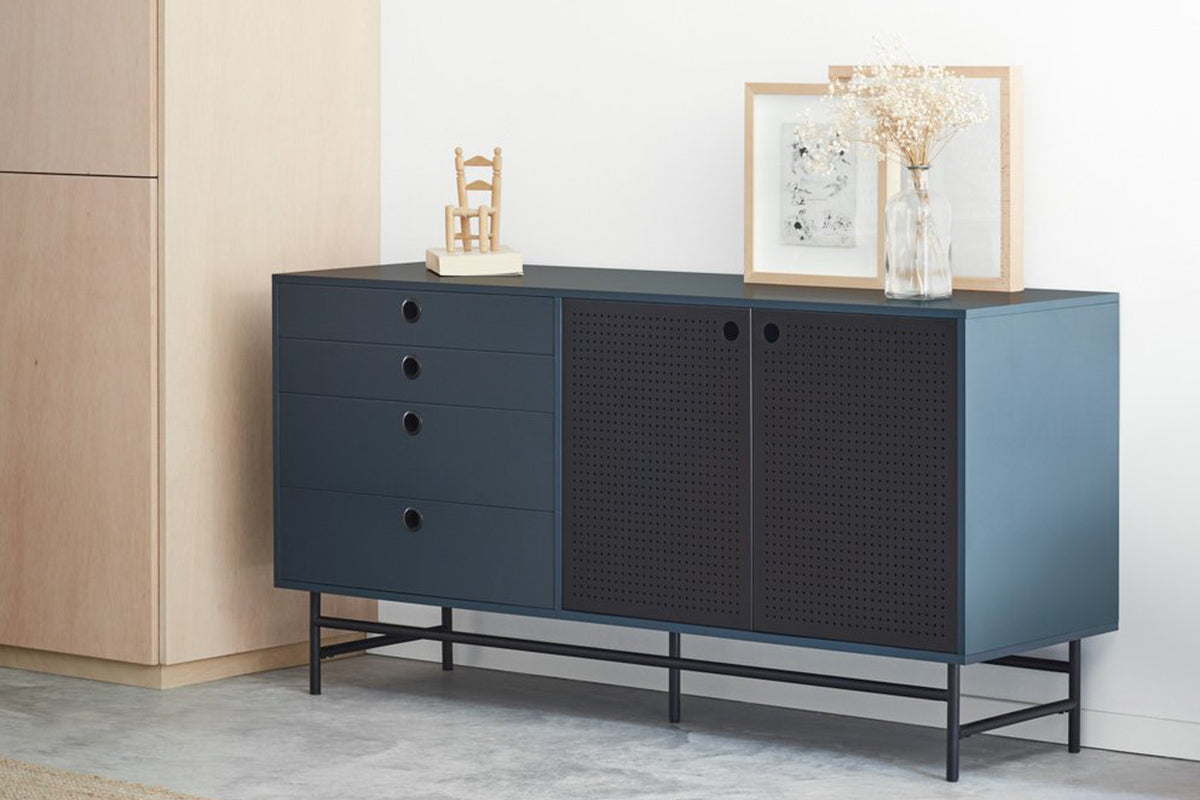 Madia 4 cassetti 2 ante blu Punto di Teulat 150x47 cm