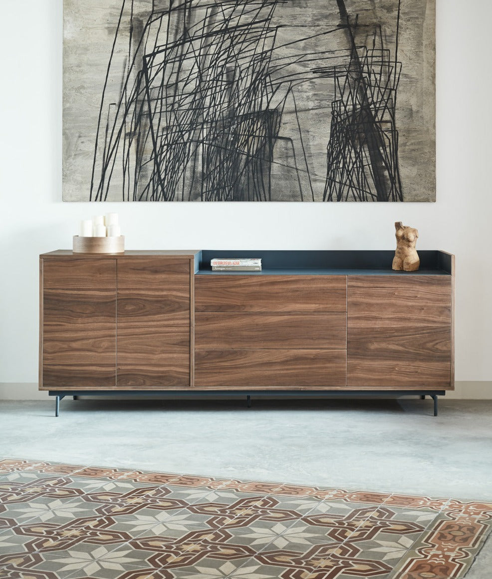 Madia noce/blu 3 ante 3 cassetti Valley di Teulat 200x45 cm