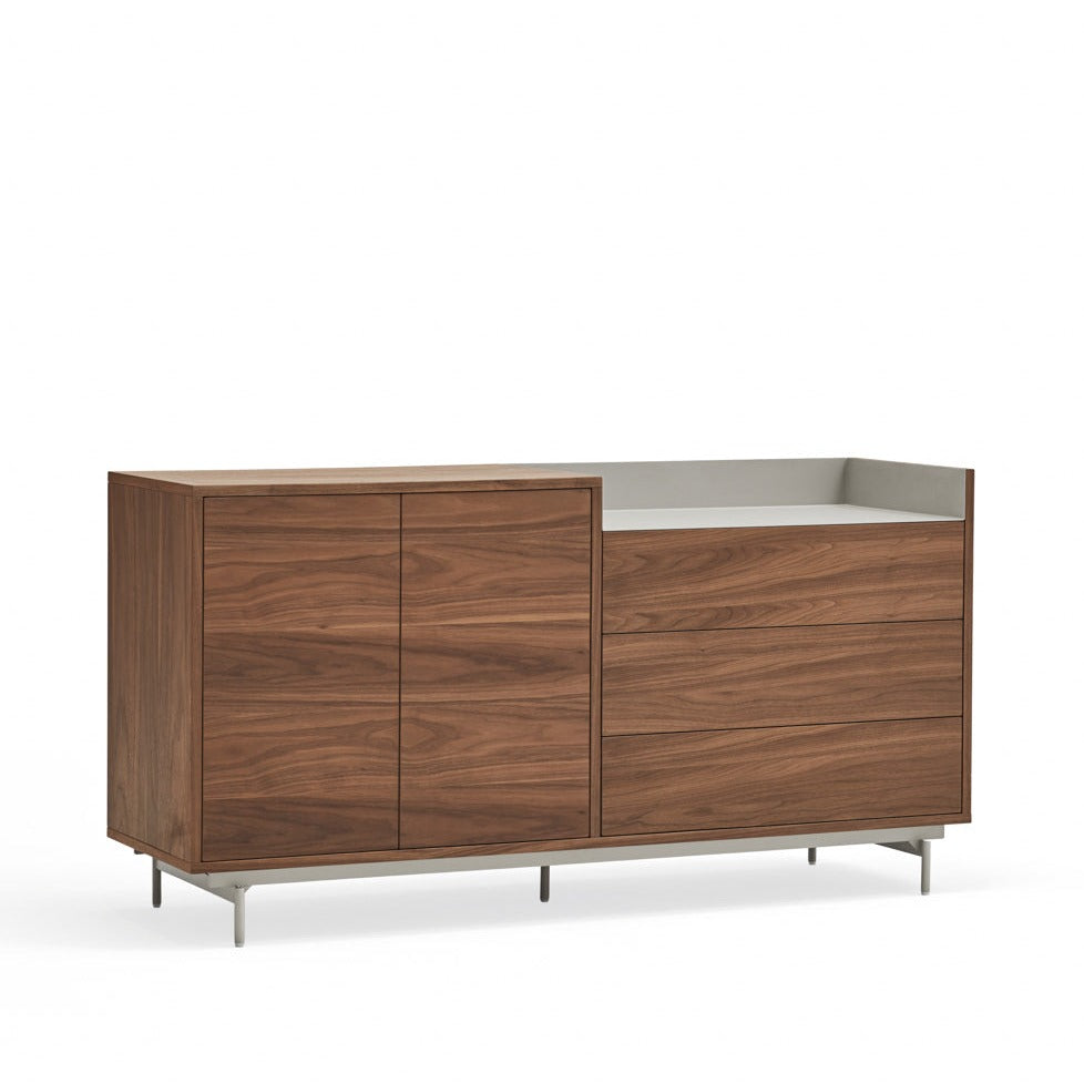 Madia 3 cassetti 2 ante noce/grigio chiaro Valley di Teulat 150x45 cm