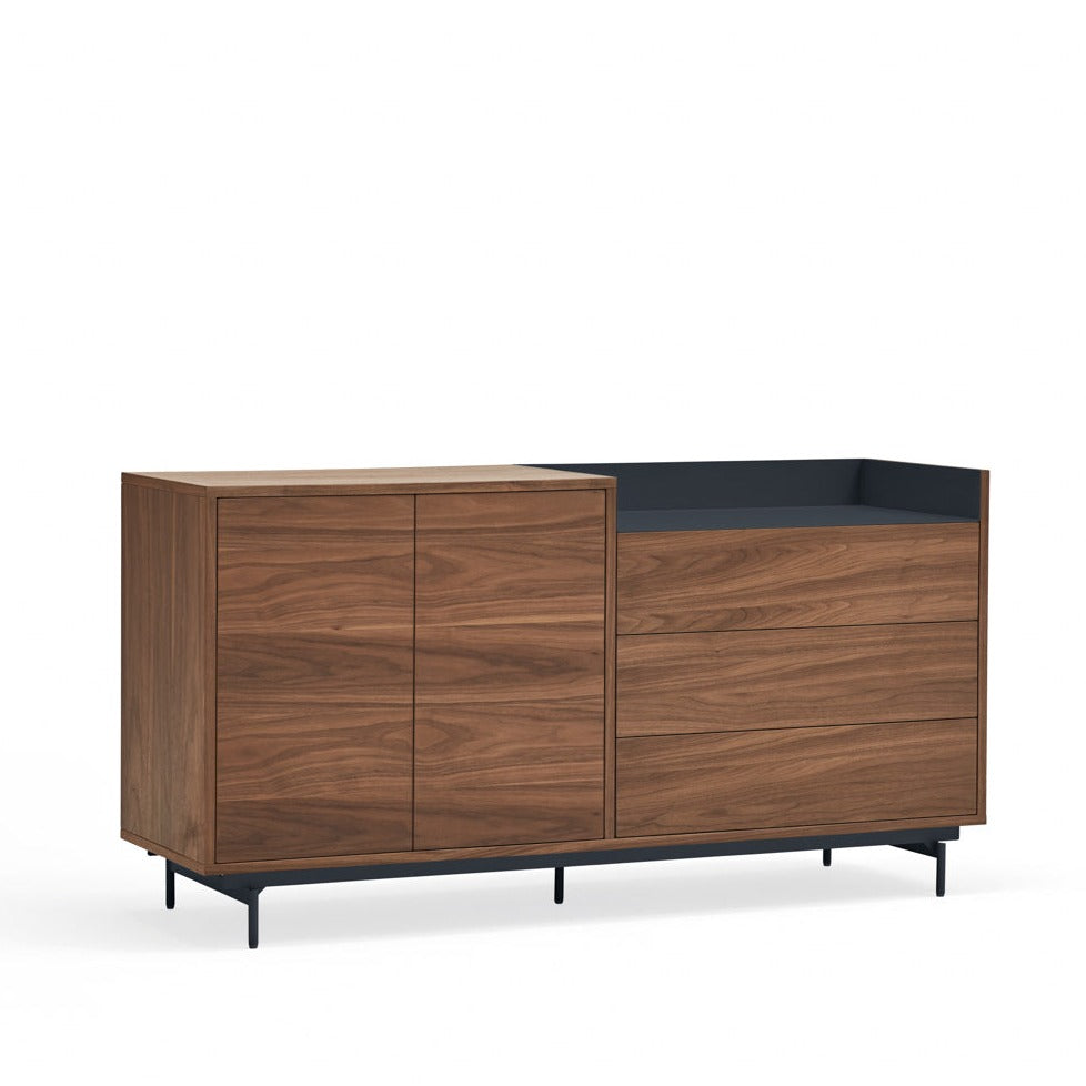 Madia 3 cassetti 2 ante noce/blu Valley di Teulat 150x45 cm