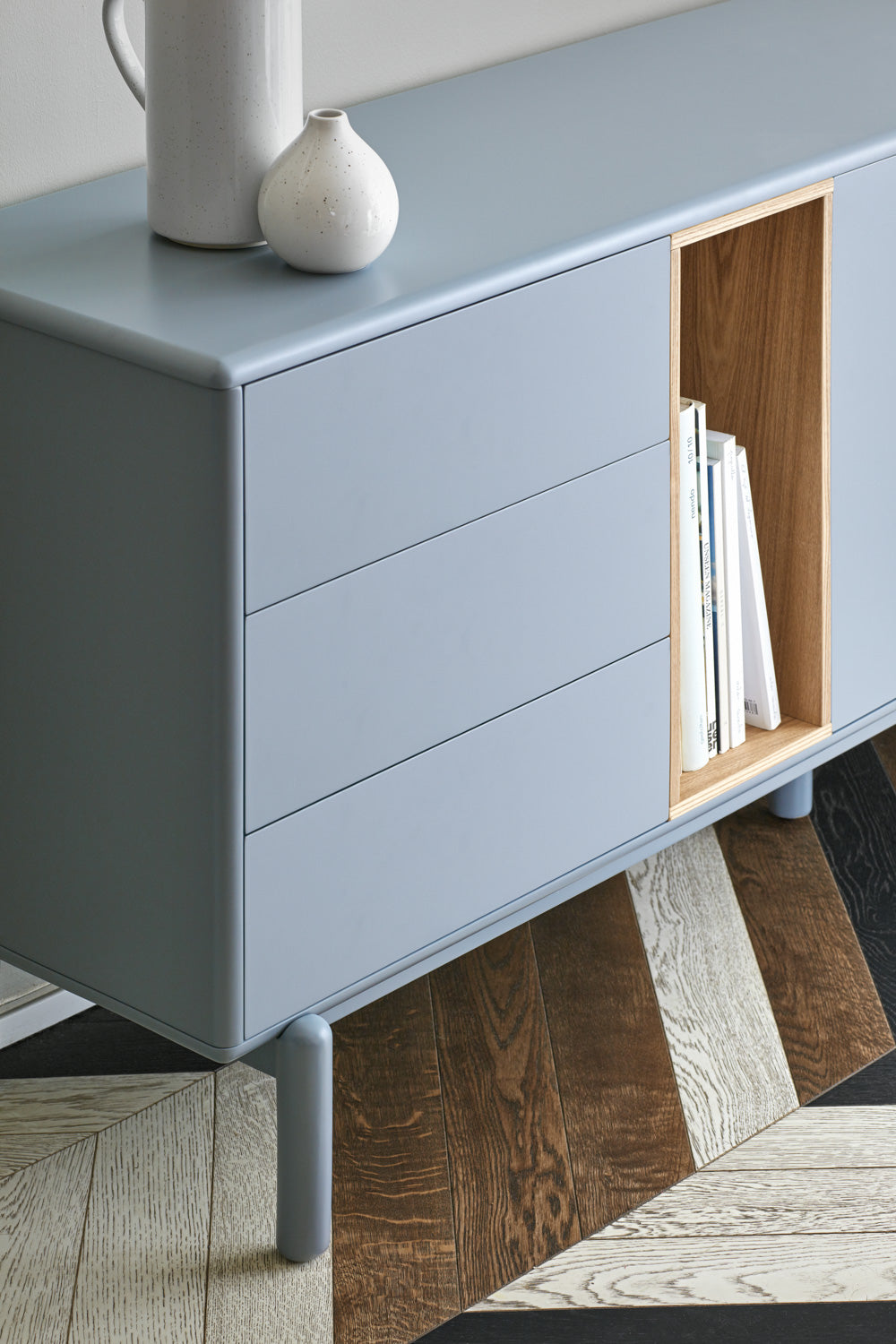 Madia 6 cassetti 1 anta grigio perla Corvo di Teulat 180x40 cm