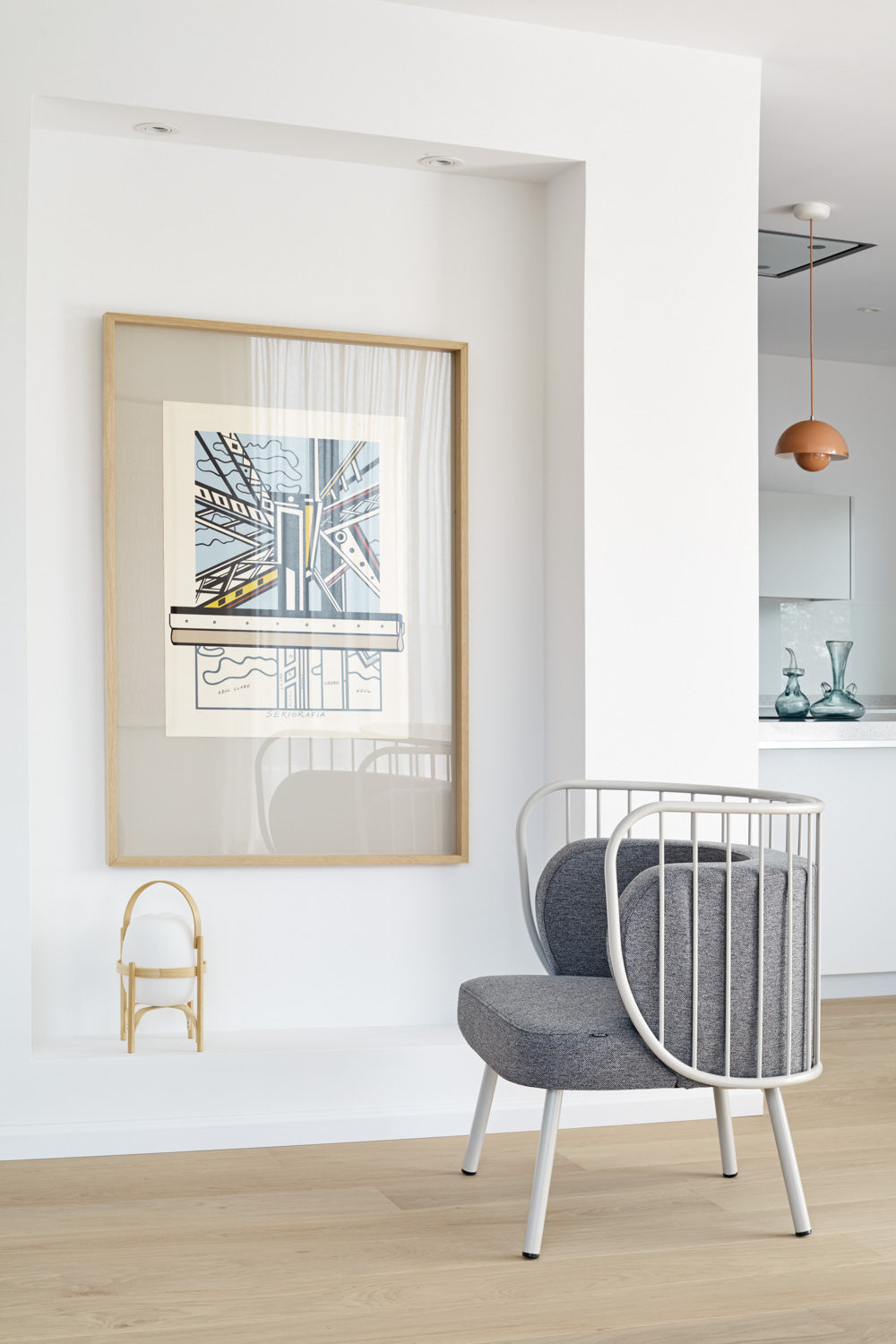 Poltrona tessuto grigio struttura in metallo crema Nabi 67x83 h44 cm