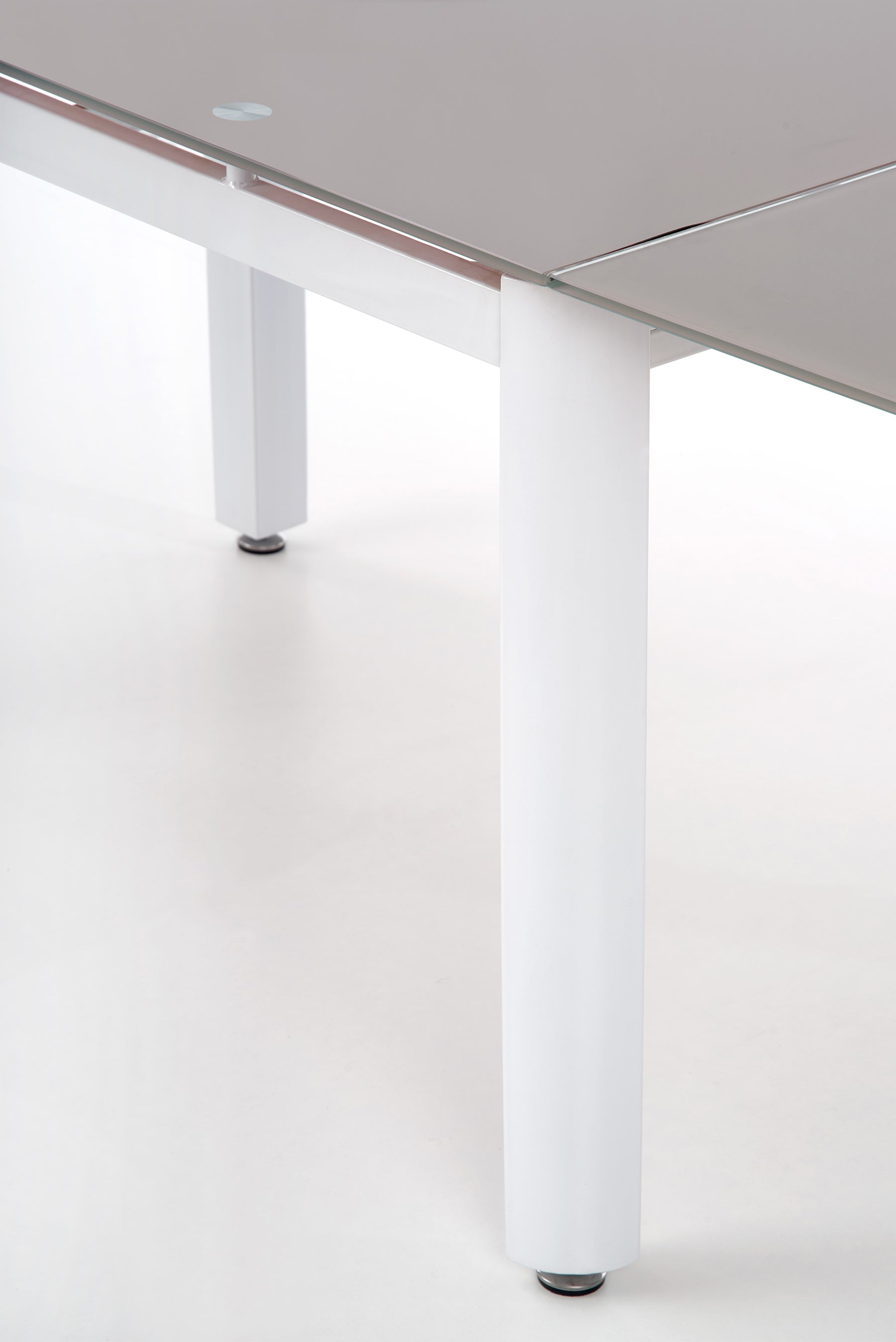 Tavolo allungabile in vetro beige con gambe in acciaio bianco Alston 120x80 cm - allungabile fino a 180 cm