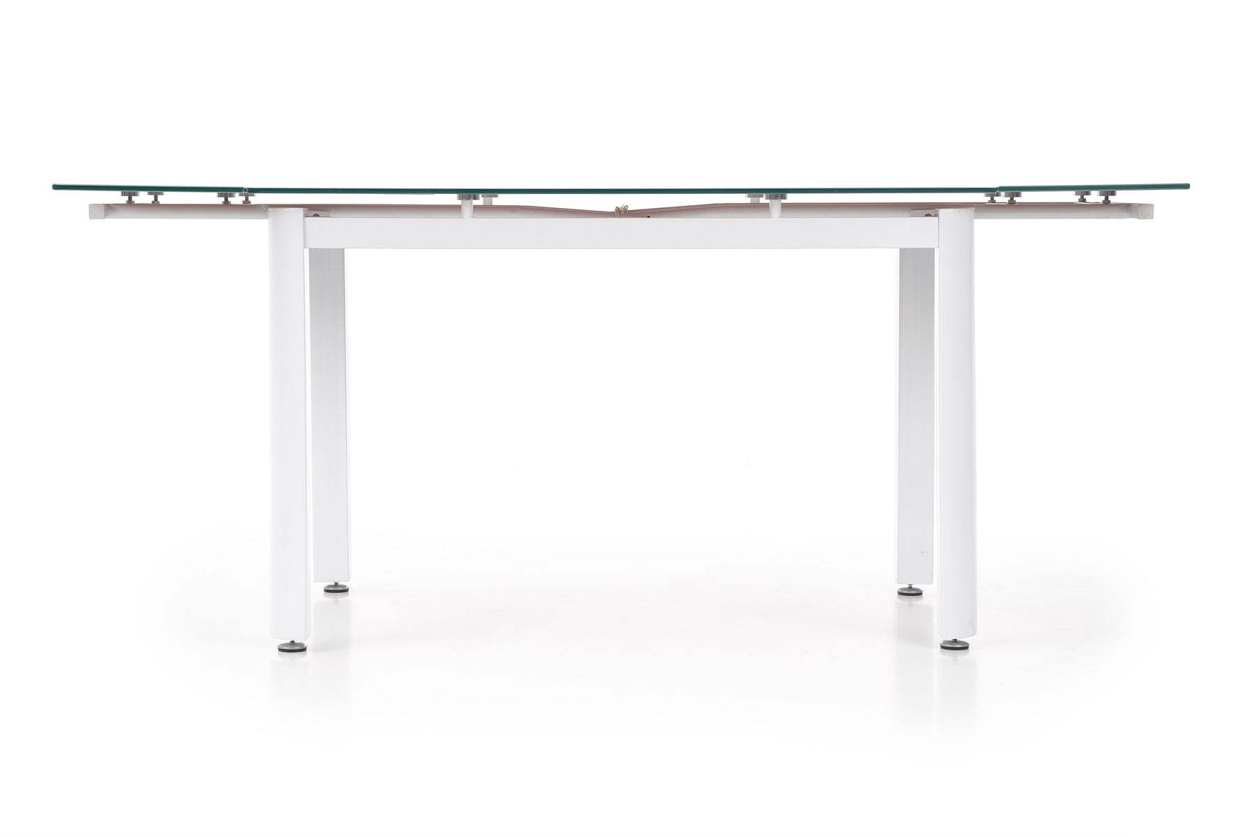 Tavolo allungabile in vetro beige con gambe in acciaio bianco Alston 120x80 cm - allungabile fino a 180 cm