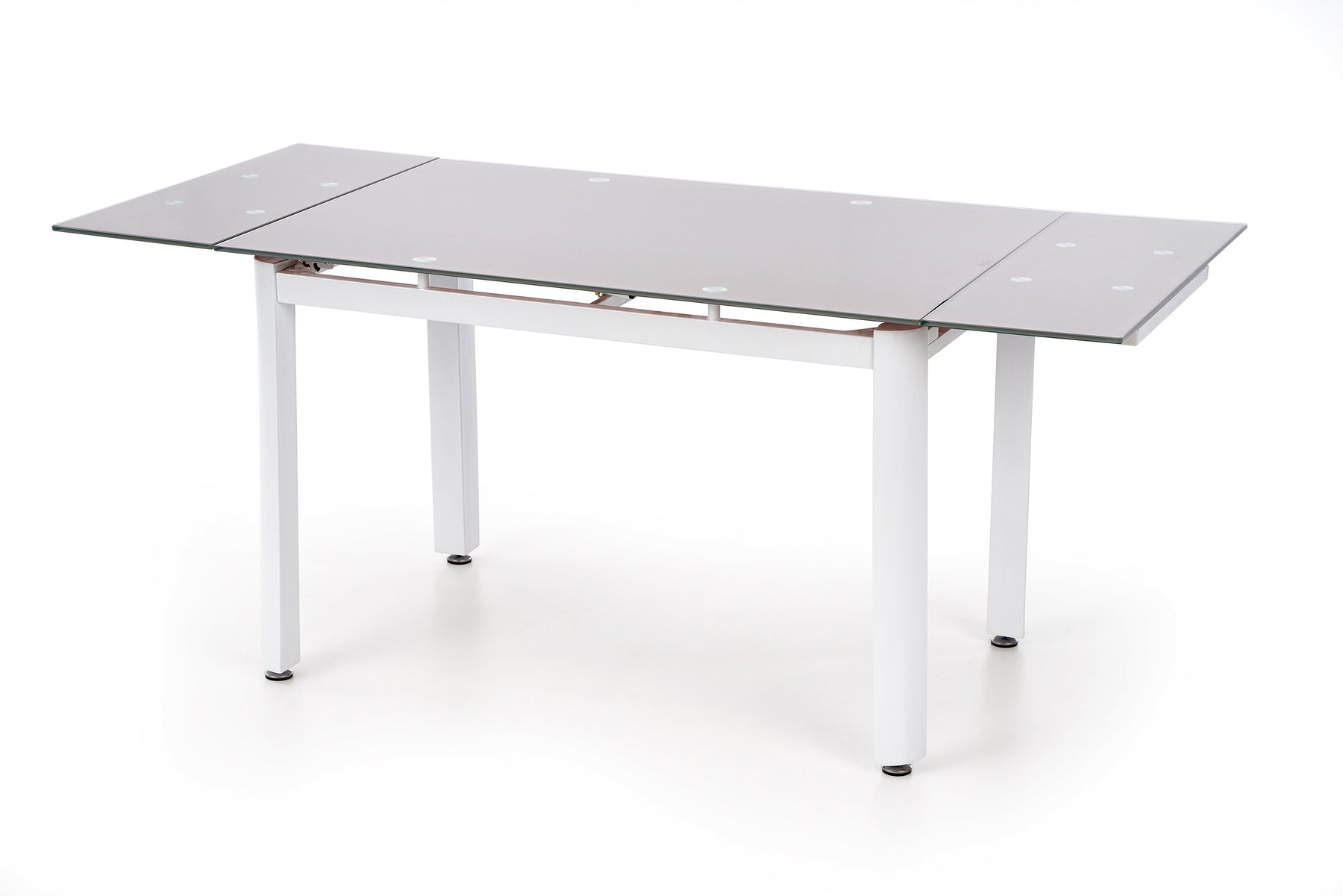 Tavolo allungabile in vetro beige con gambe in acciaio bianco Alston 120x80 cm - allungabile fino a 180 cm