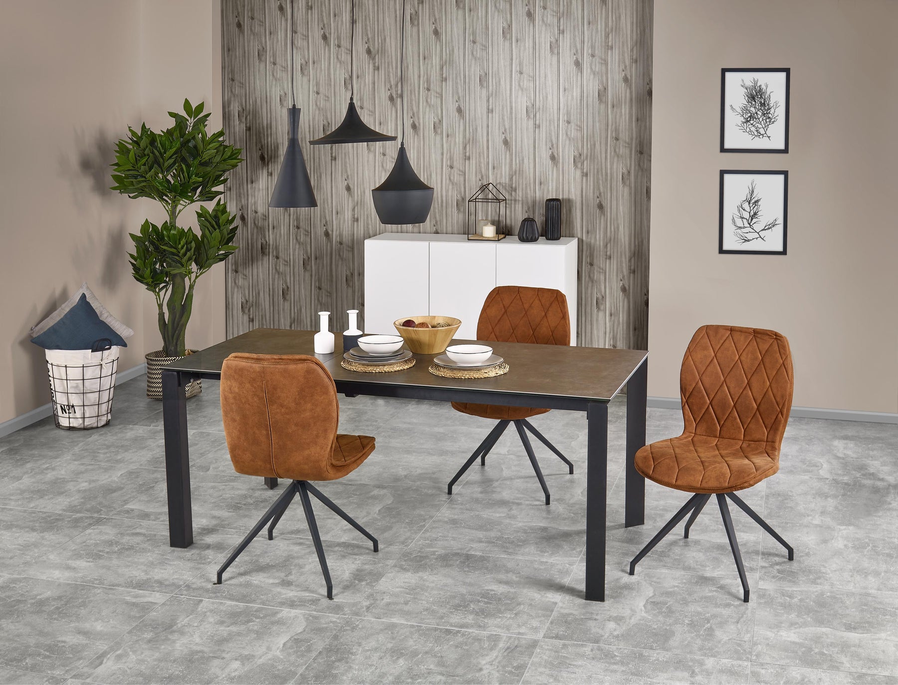 Tavolo allungabile in ceramica con gambe in acciaio nero Horizon 120 x 85 cm - allungabile a 180 cm