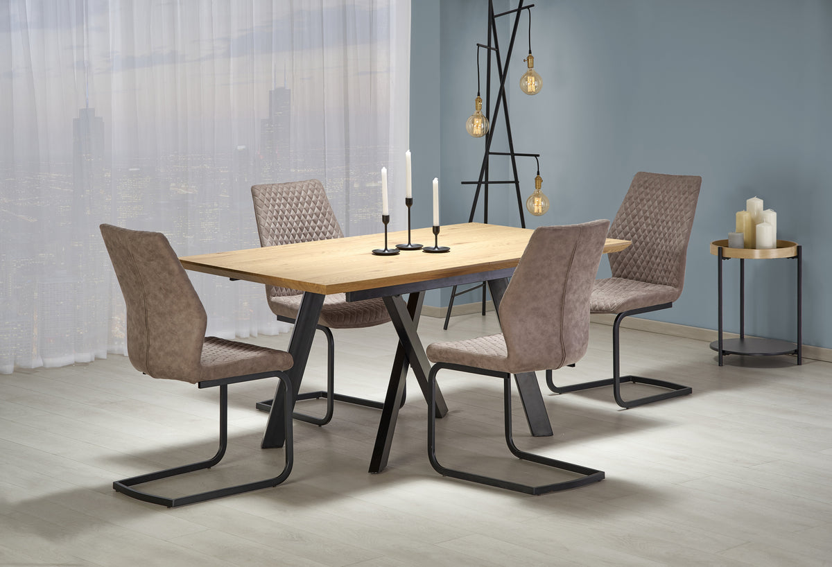 Tavolo allungabile in legno impiallacciato rovere con gambe in acciaio nero Capital 160x90 cm - allungabile fino a 200 cm