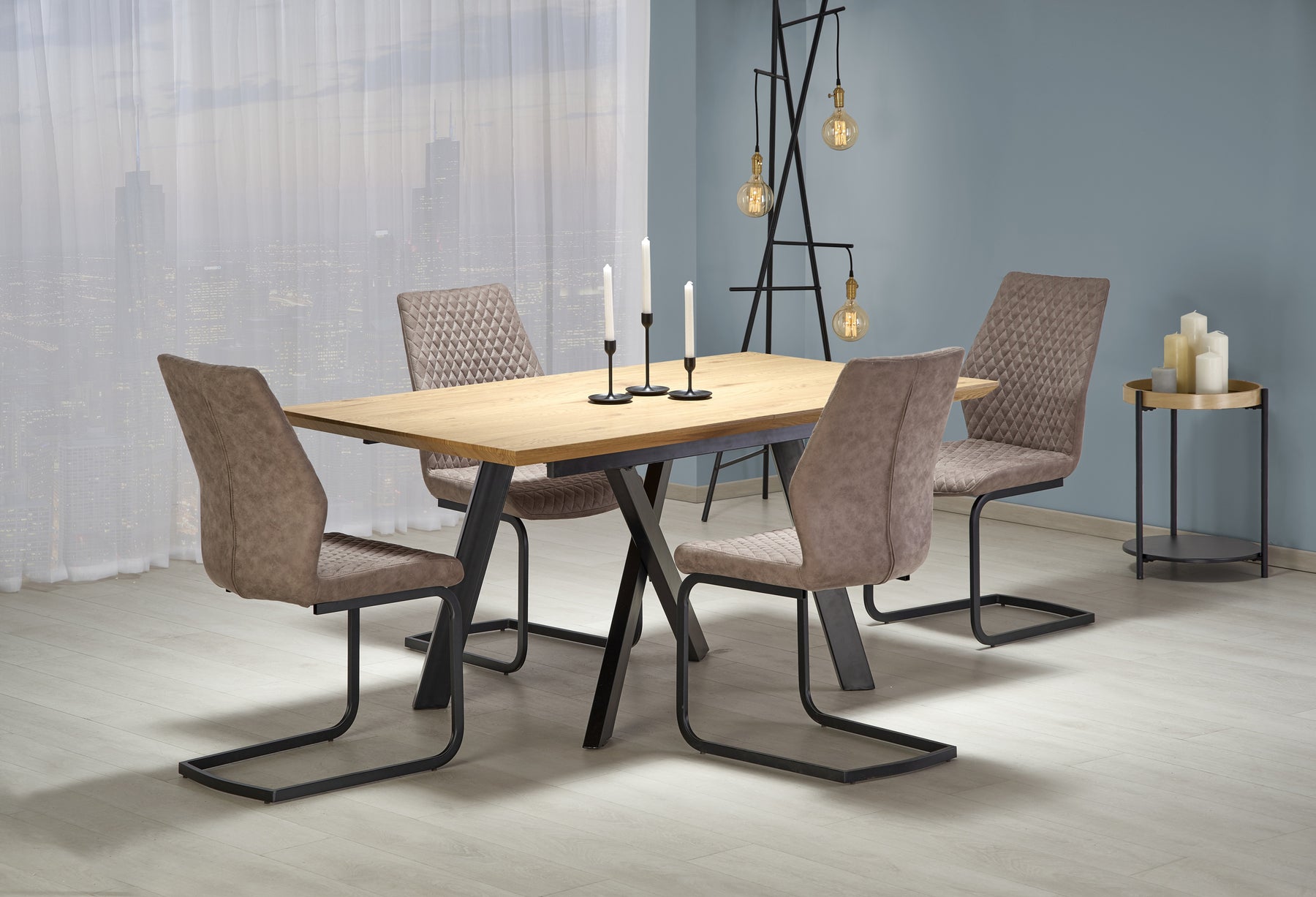 Tavolo allungabile in legno impiallacciato rovere con gambe in acciaio nero Capital 160x90 cm - allungabile fino a 200 cm