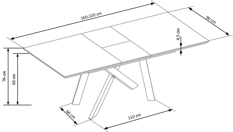 Tavolo allungabile in legno impiallacciato rovere con gambe in acciaio nero Capital 160x90 cm - allungabile fino a 200 cm