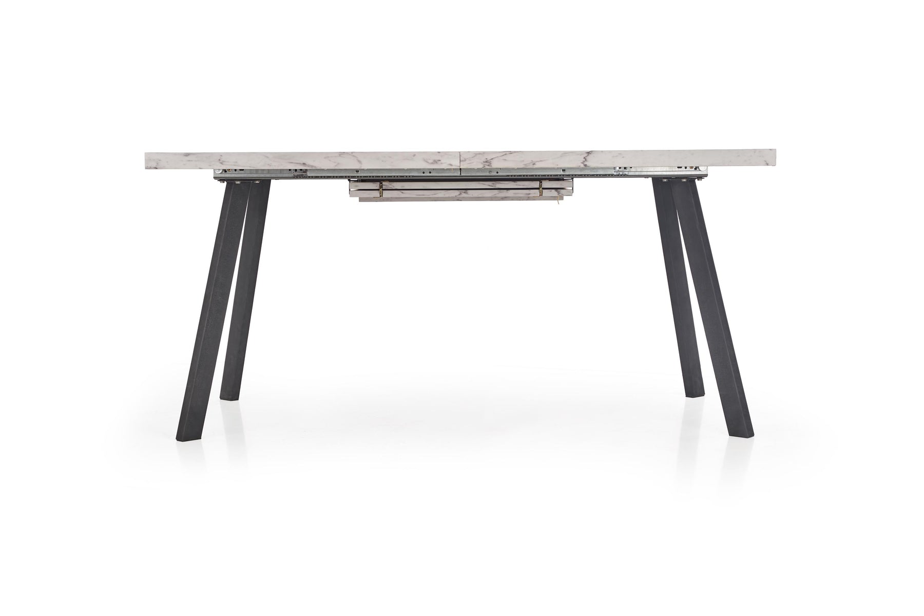 Tavolo allungabile in legno MDF laminato effetto marmo bianco e gambe in acciaio nero Dallas 160x90 cm - allungabile fino a 220 cm