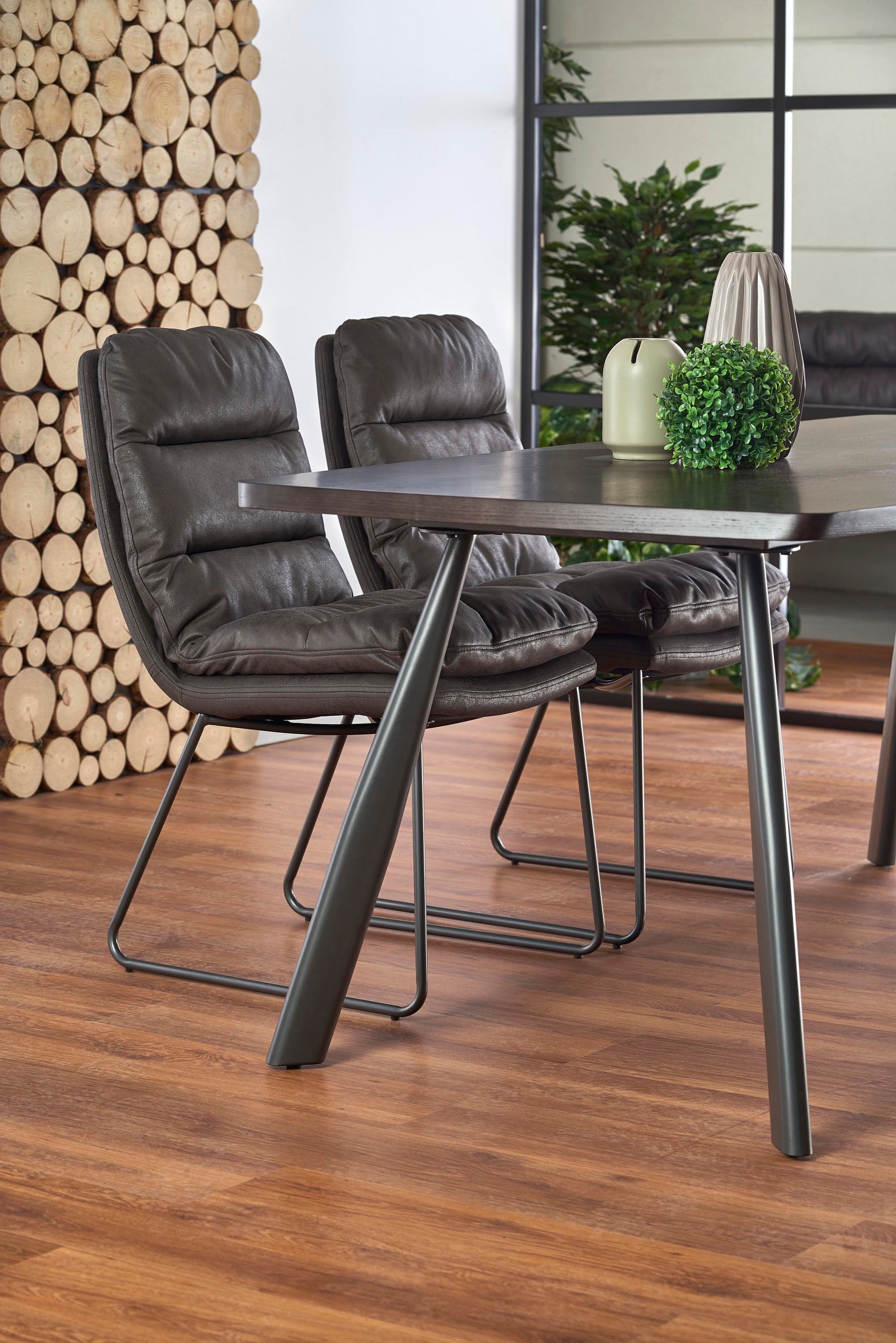 Tavolo in MDF impiallacciato noce scuro con gambe in acciaio grafite Firmino 180 x 90 cm